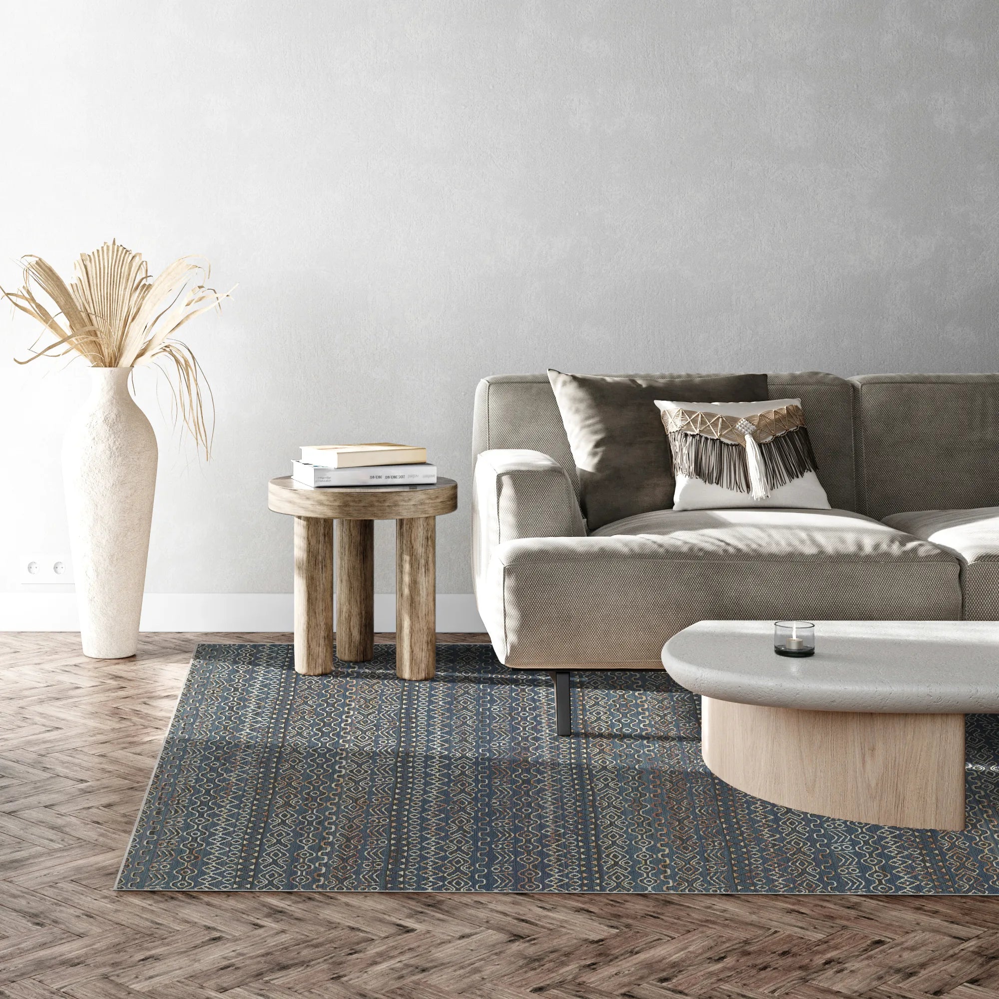 Amalfi Blue Abstract Washable Rug