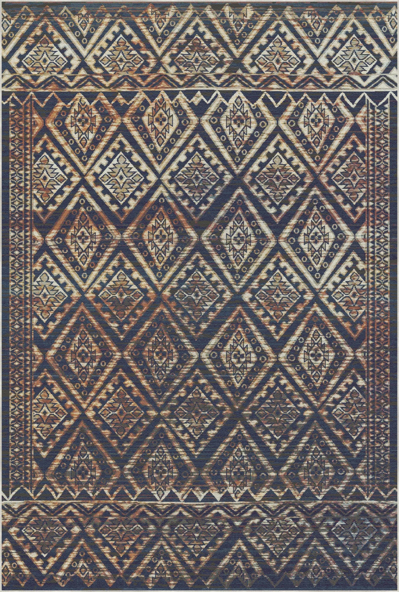 Ravello Navy Distressed Diamond Washable Rug