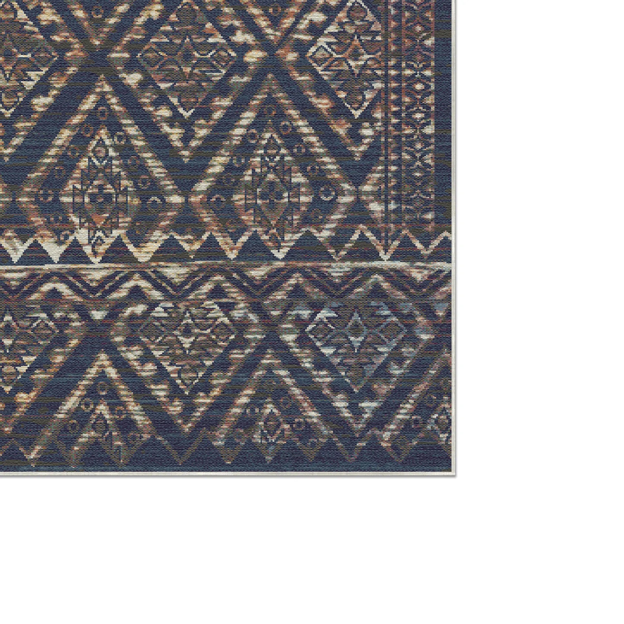 Ravello Navy Distressed Diamond Washable Rug