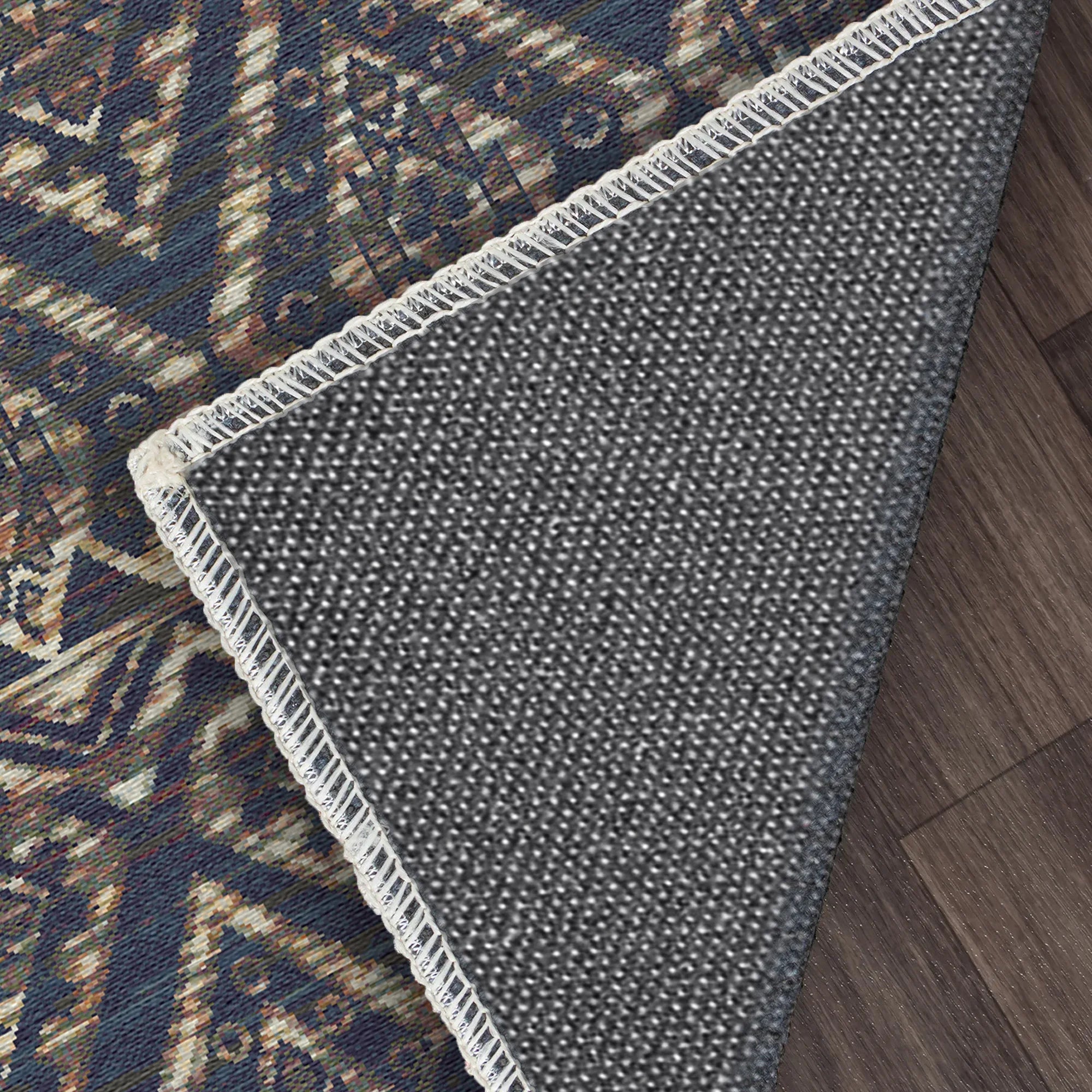 Ravello Navy Distressed Diamond Washable Rug