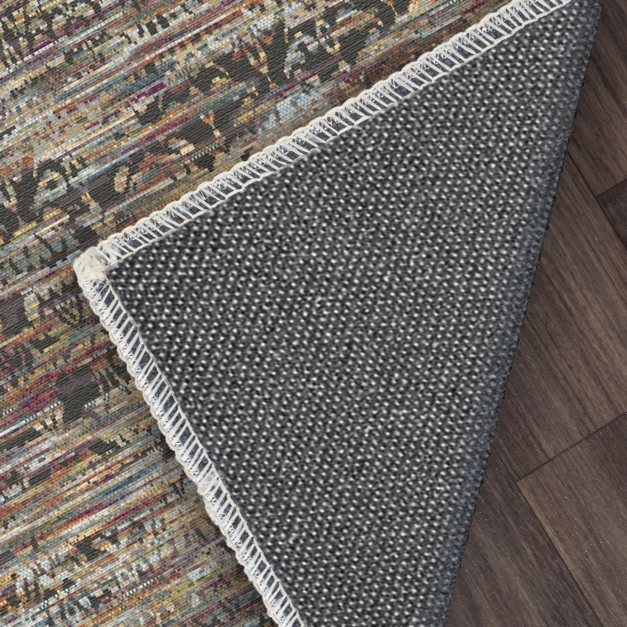 Munich Amber Industrial Abstract Washable Rug