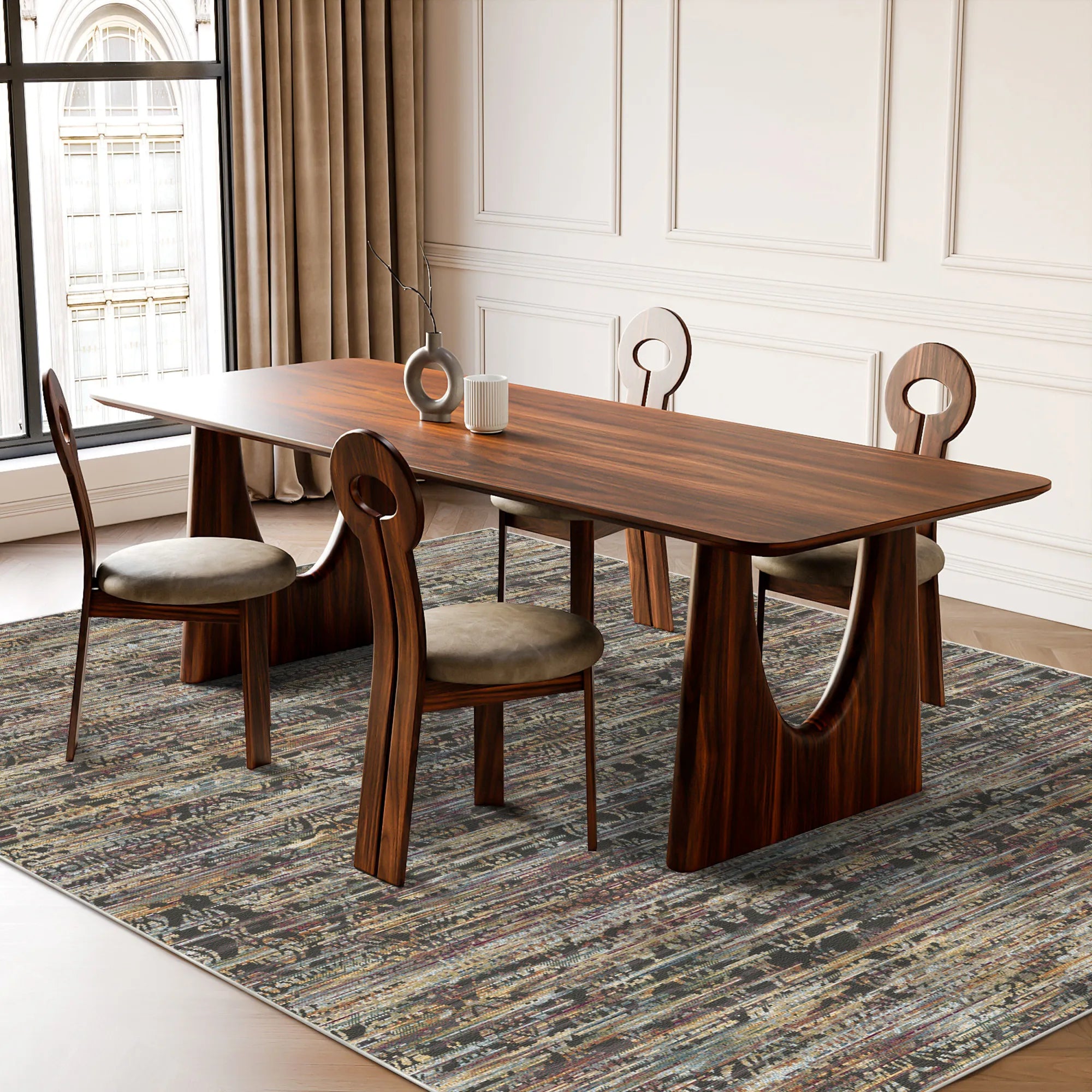 Munich Amber Industrial Abstract Washable Rug