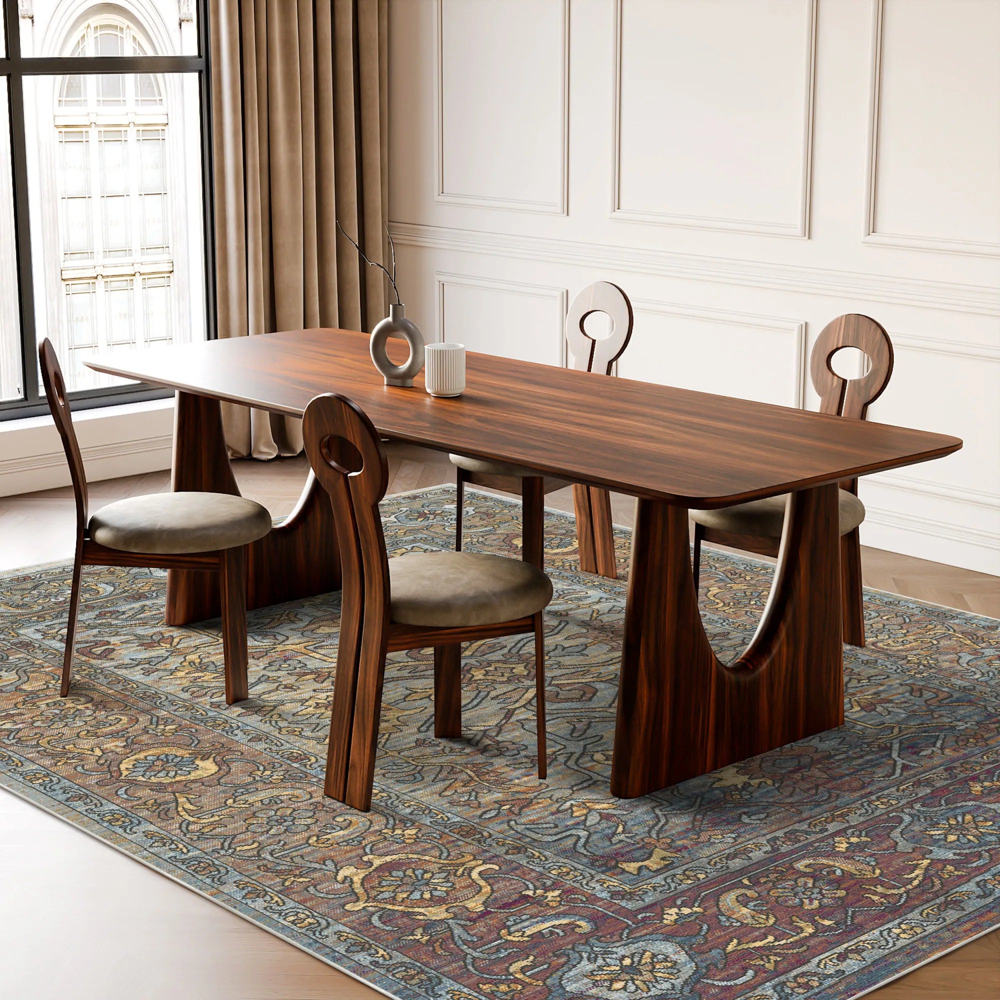 Samarkand Blue Traditional Washable Rug