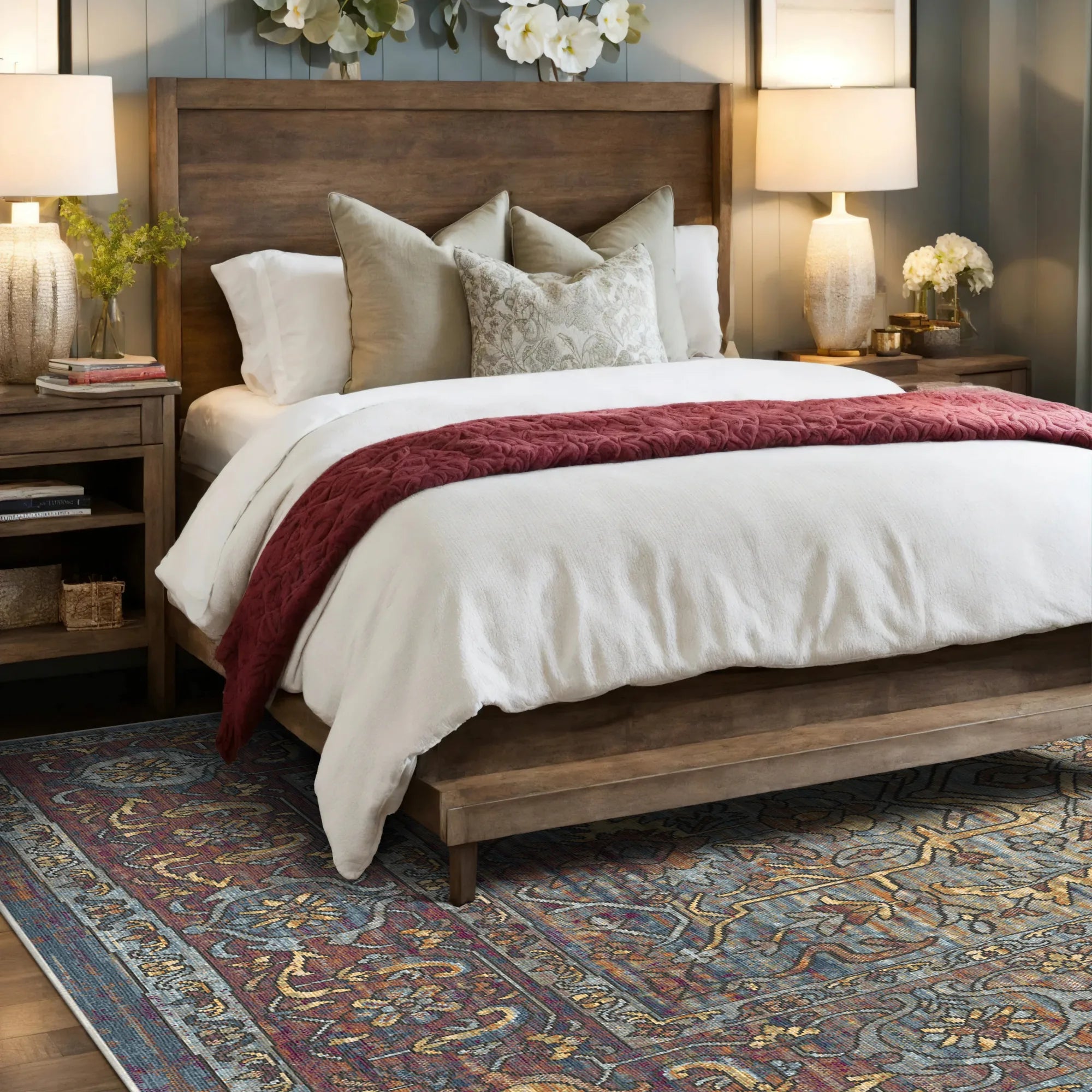 Samarkand Blue Traditional Washable Rug