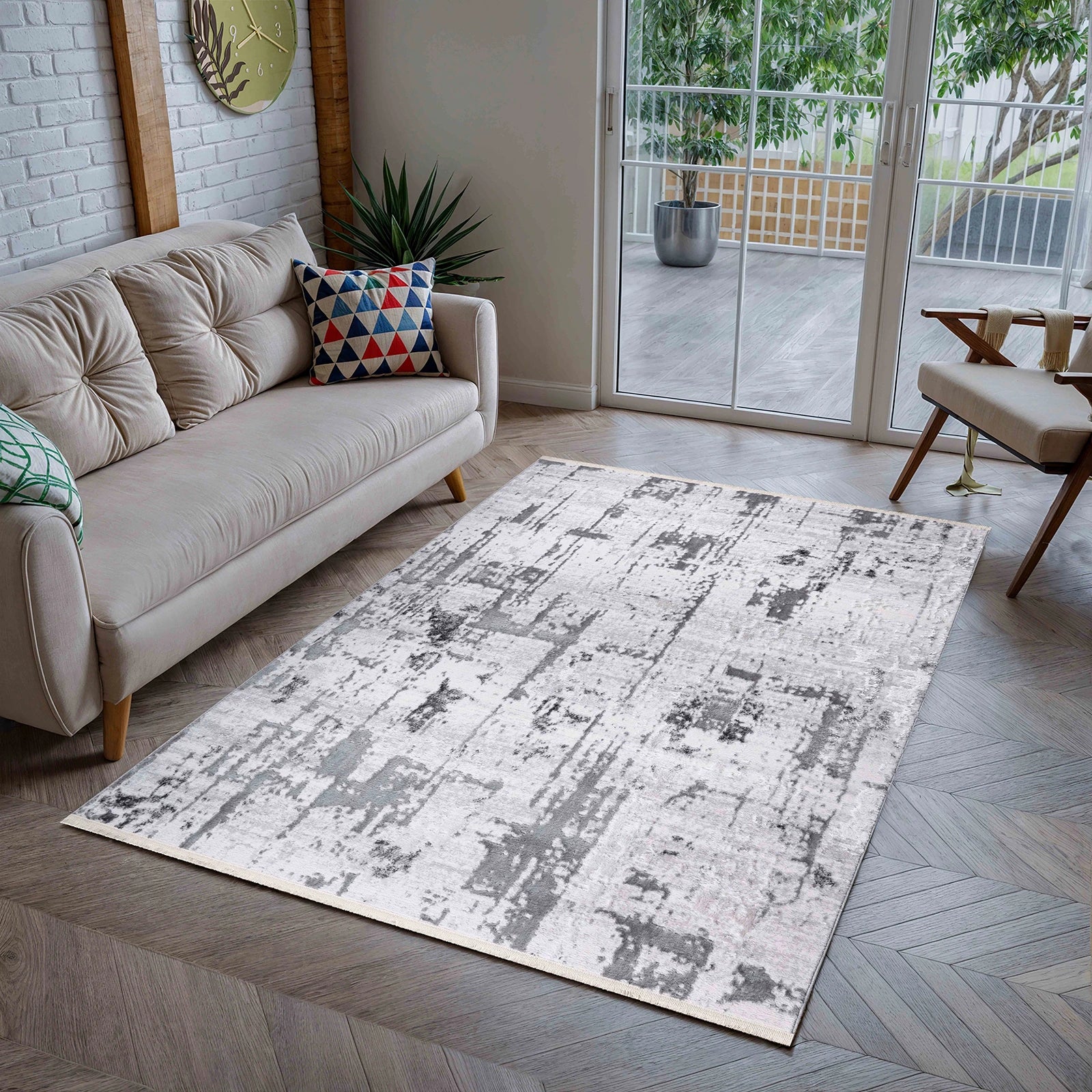 Steel Mist Grey Abstract Rug