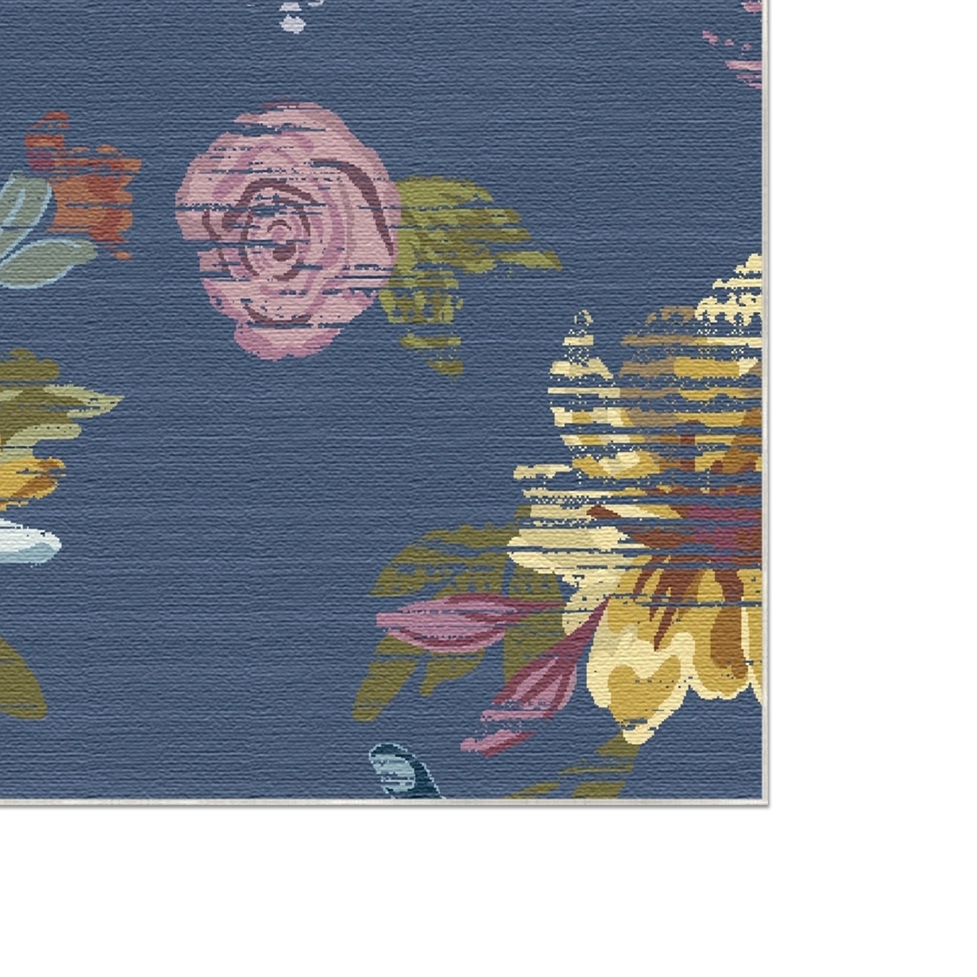 Tappeto Vintage Sbiadito Fiorito Blu