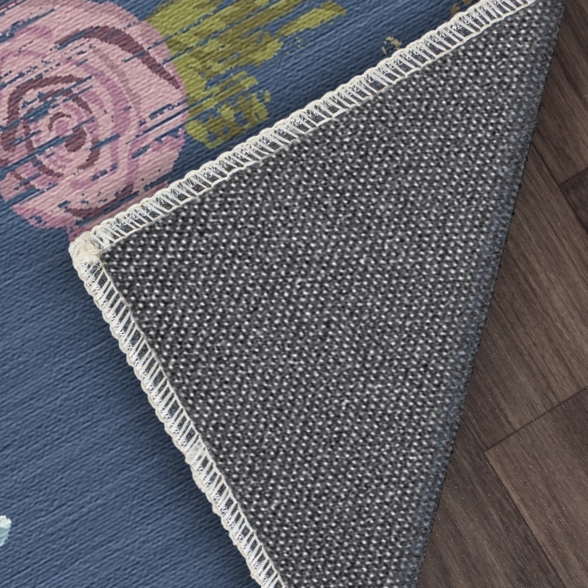 Tappeto Vintage Sbiadito Fiorito Blu