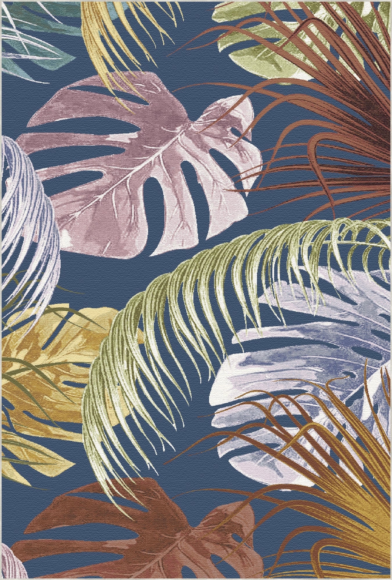 Navy Blue Exotic Tropical Rug
