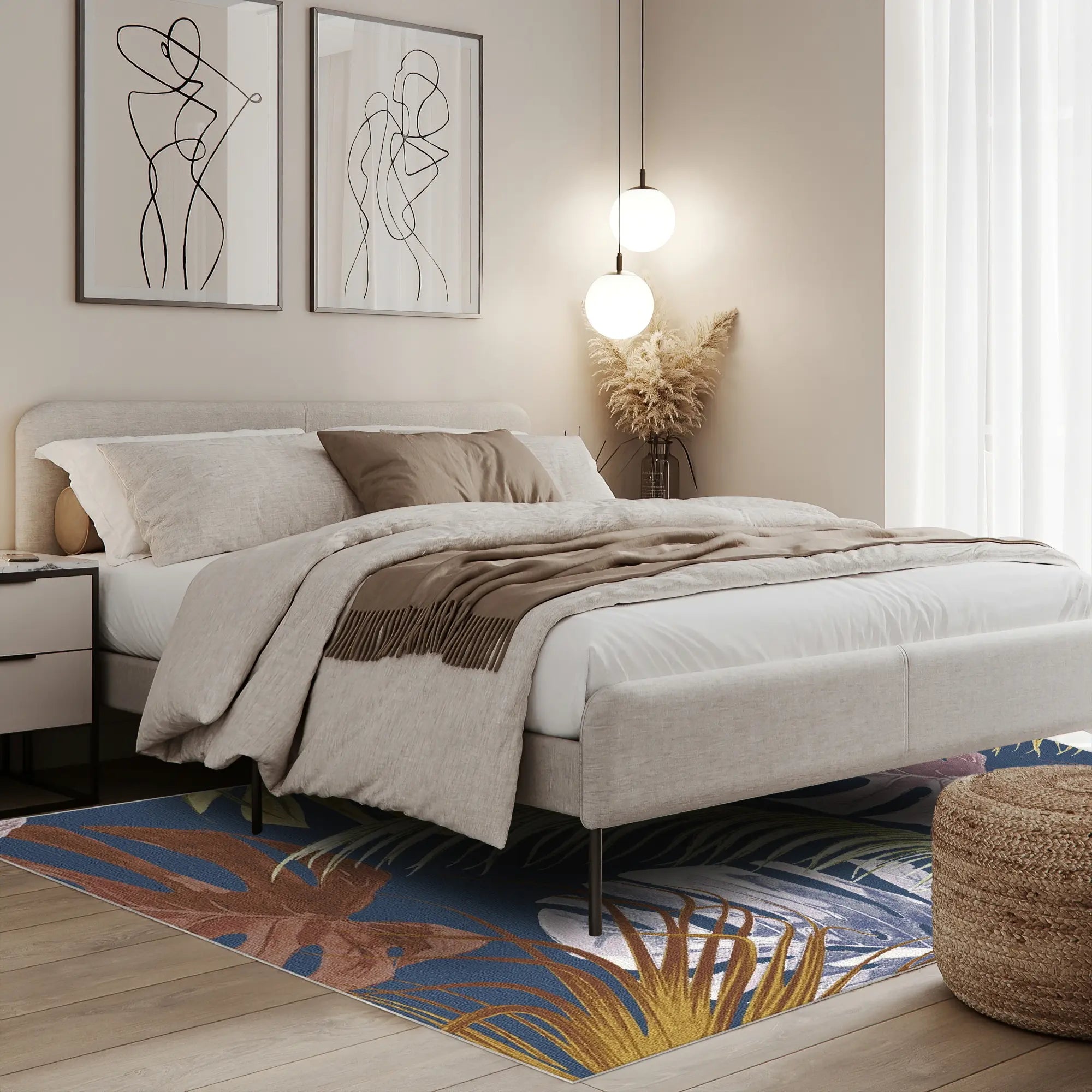 Tappeto Tropicale Esotico Blu Navy