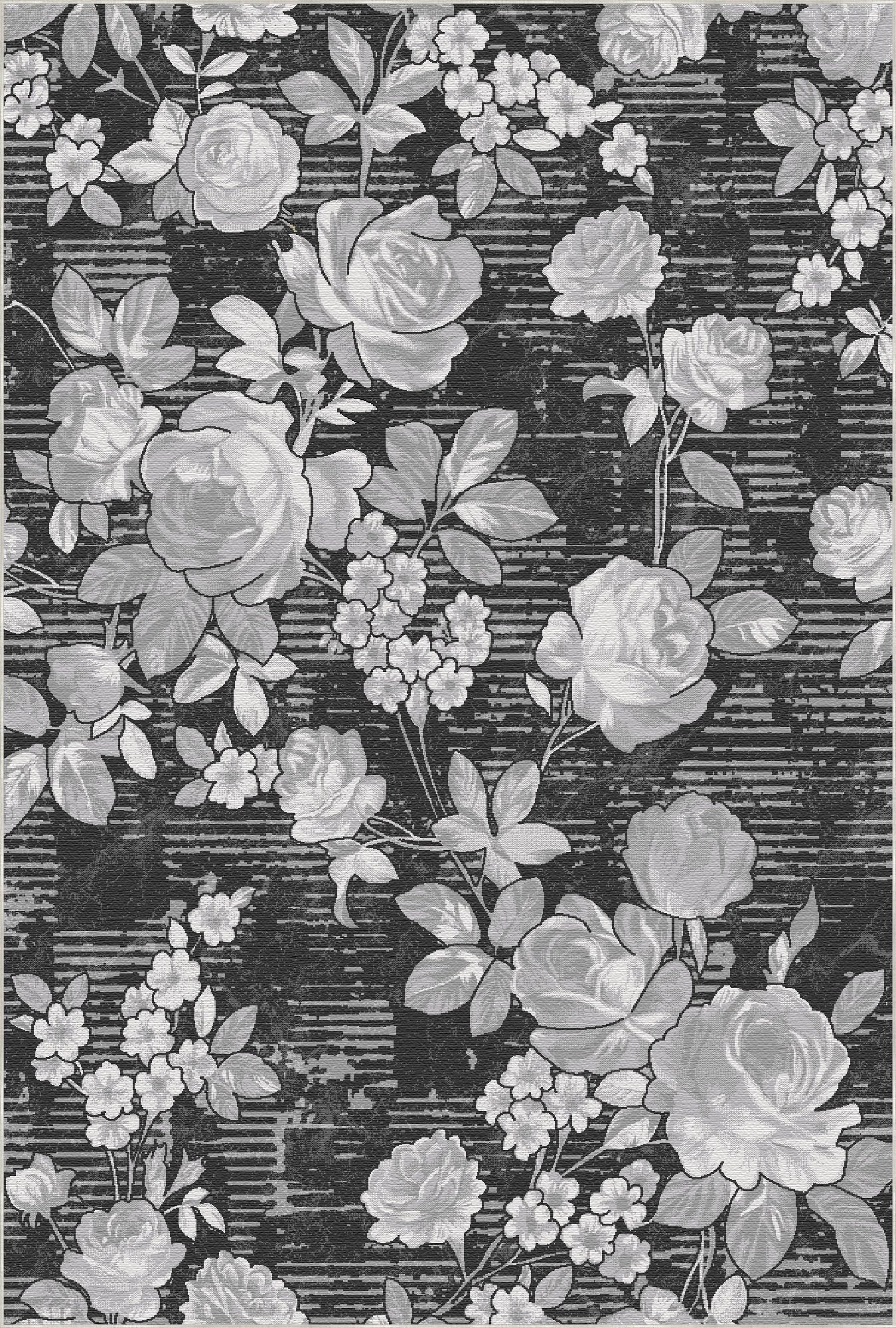 Vintage Black Rose Botanical Rug