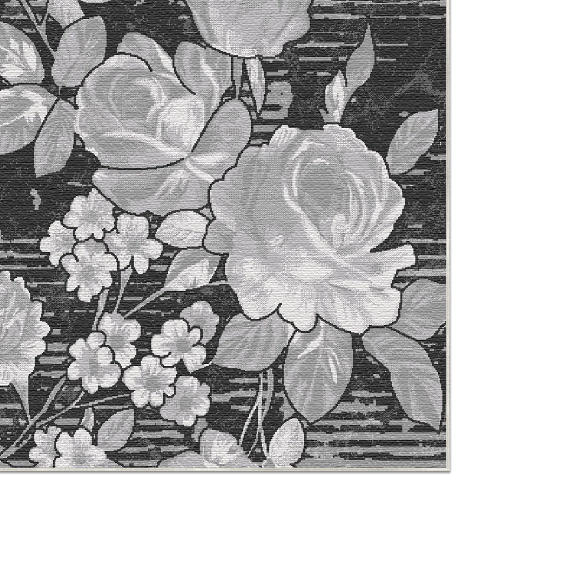 Vintage Black Rose Botanical Rug