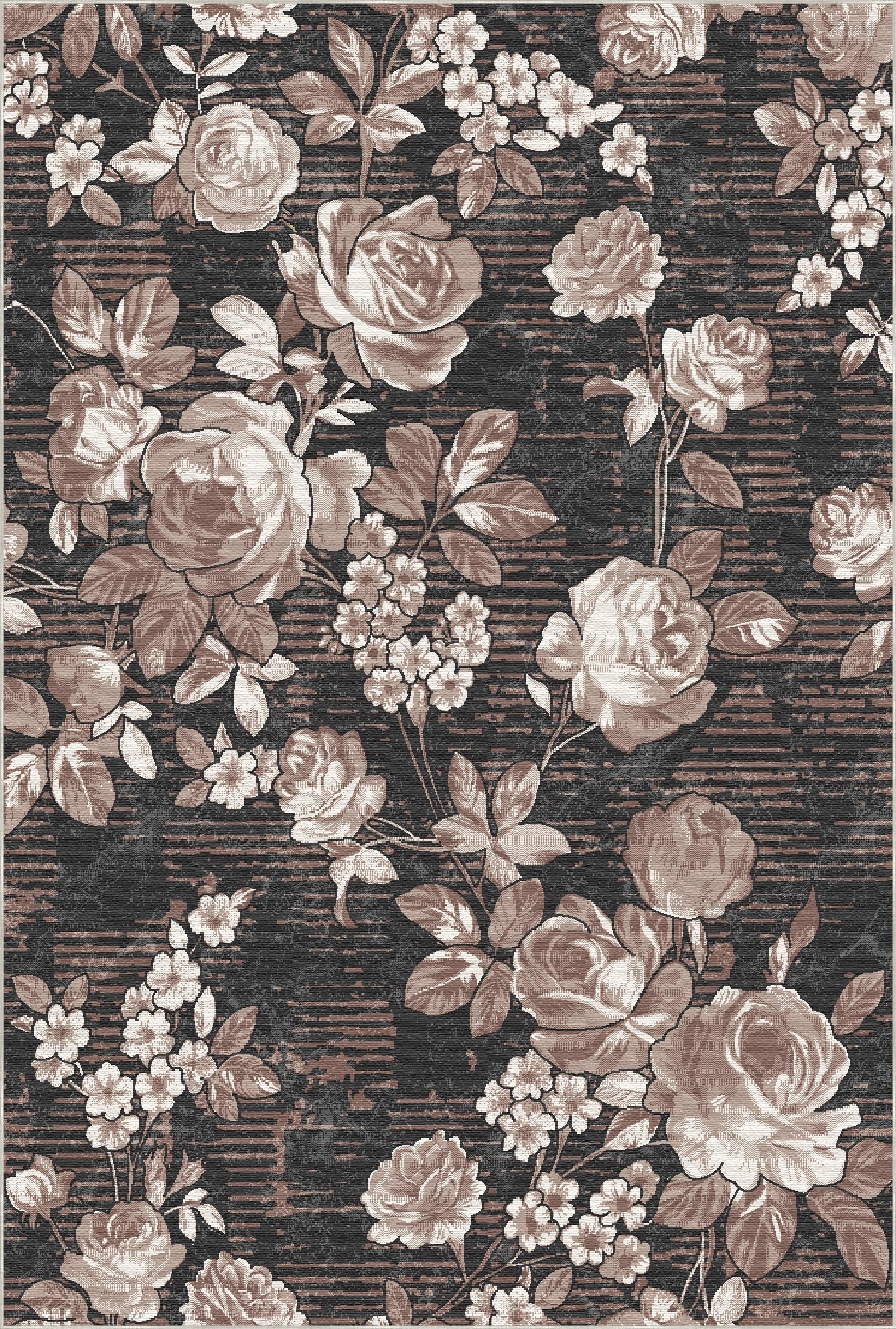 Vintage Brown Rose Botanical Rug
