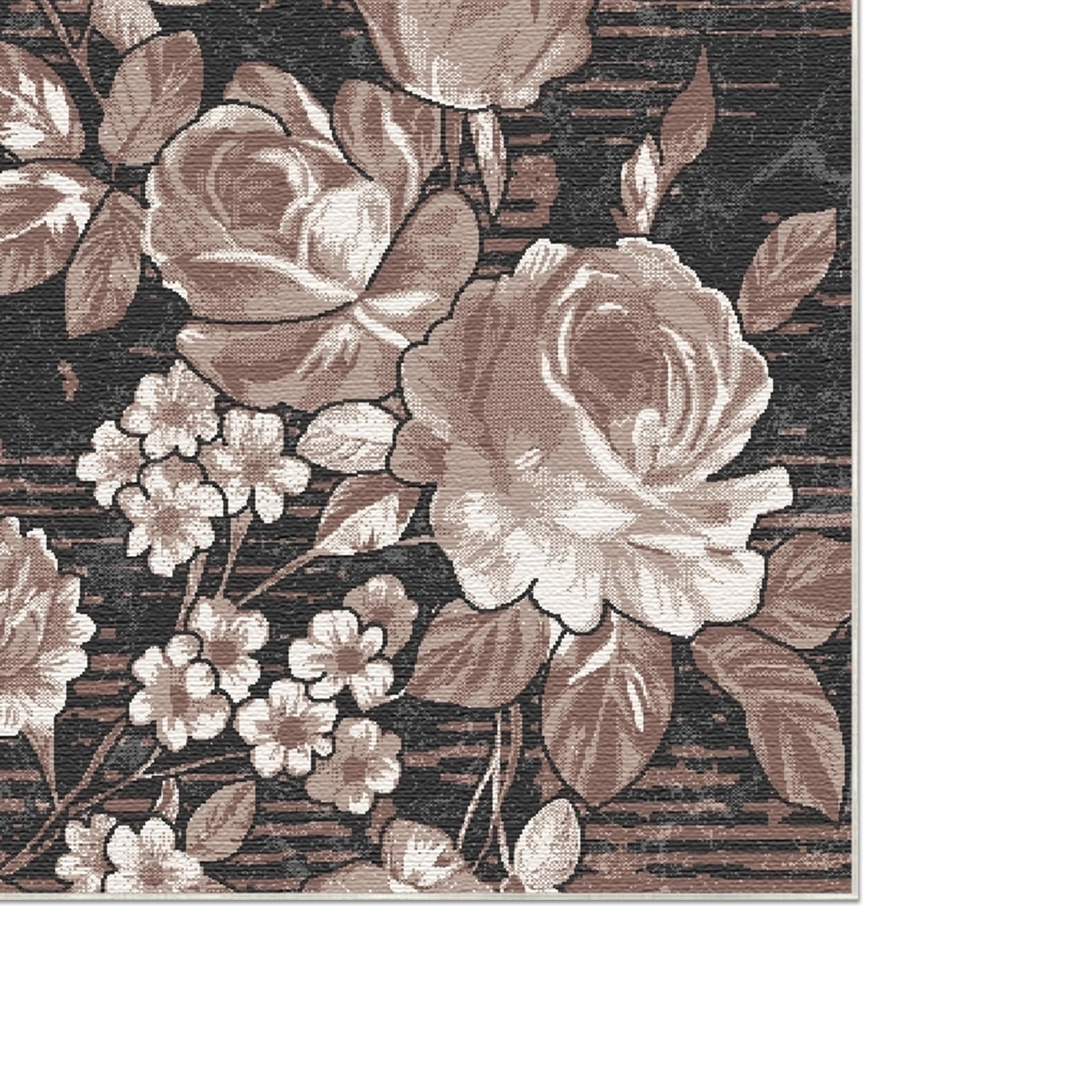 Vintage Brown Rose Botanical Rug