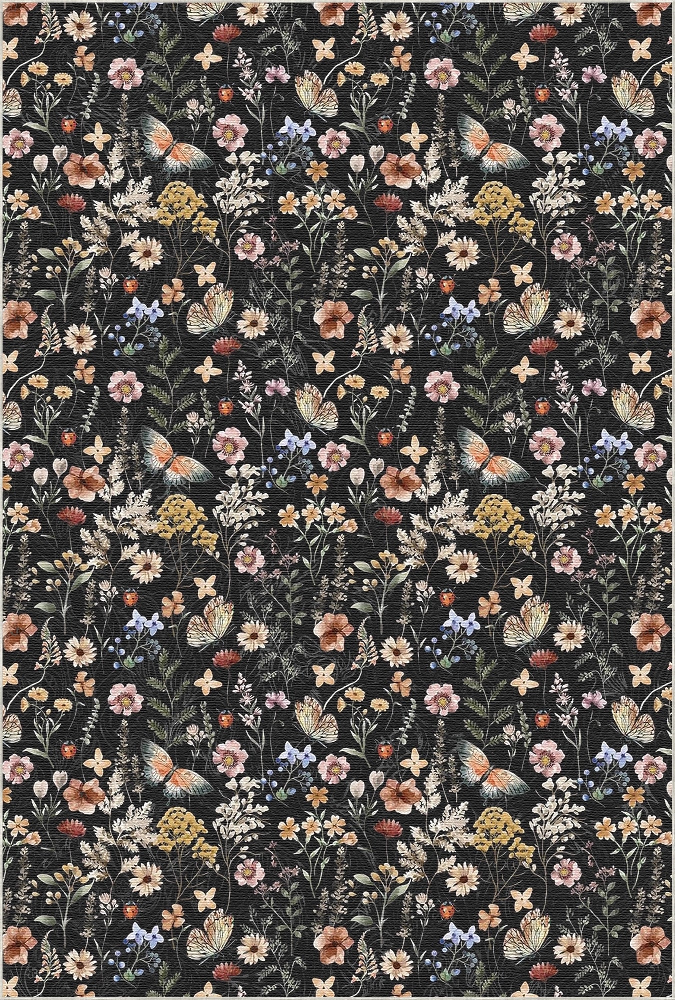Dark Vintage Botanical Meadow Rug