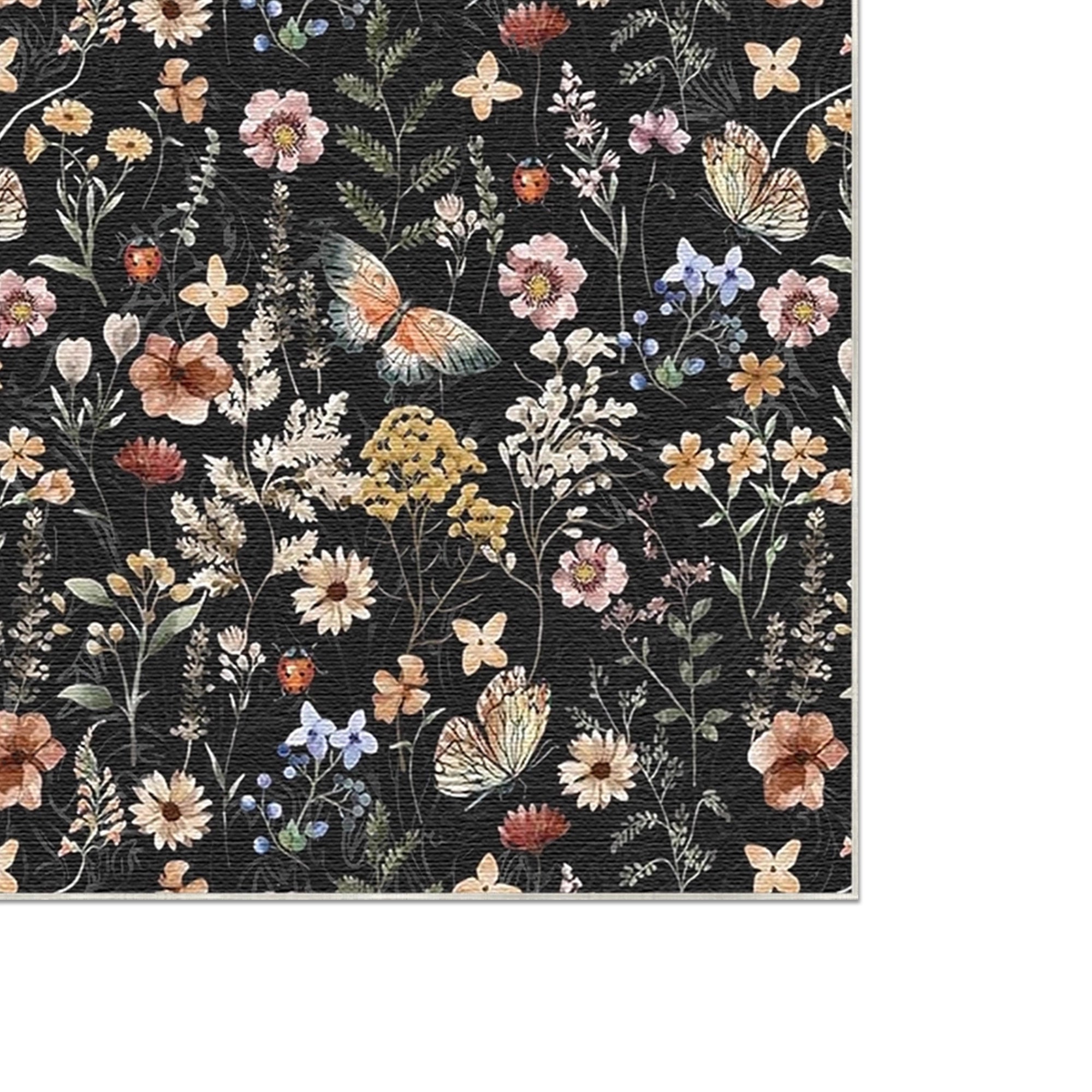 Dark Vintage Botanical Meadow Rug