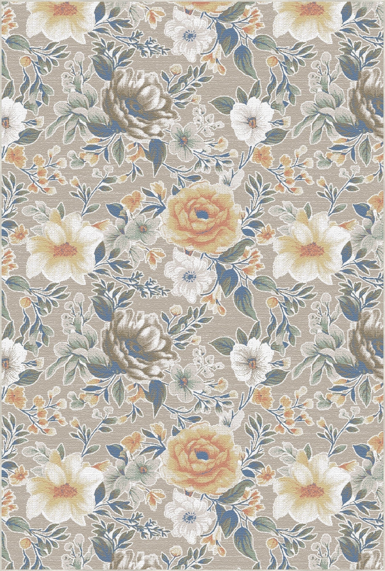 Beige Elegant Yellow Rose Rug