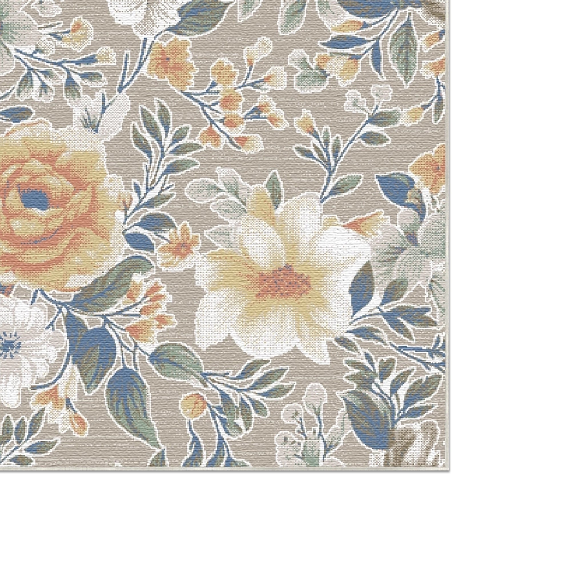 Beige Elegant Yellow Rose Rug