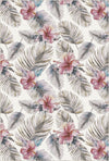 White Tropical Hibiscus and Palm Leaf Rug Rose gold