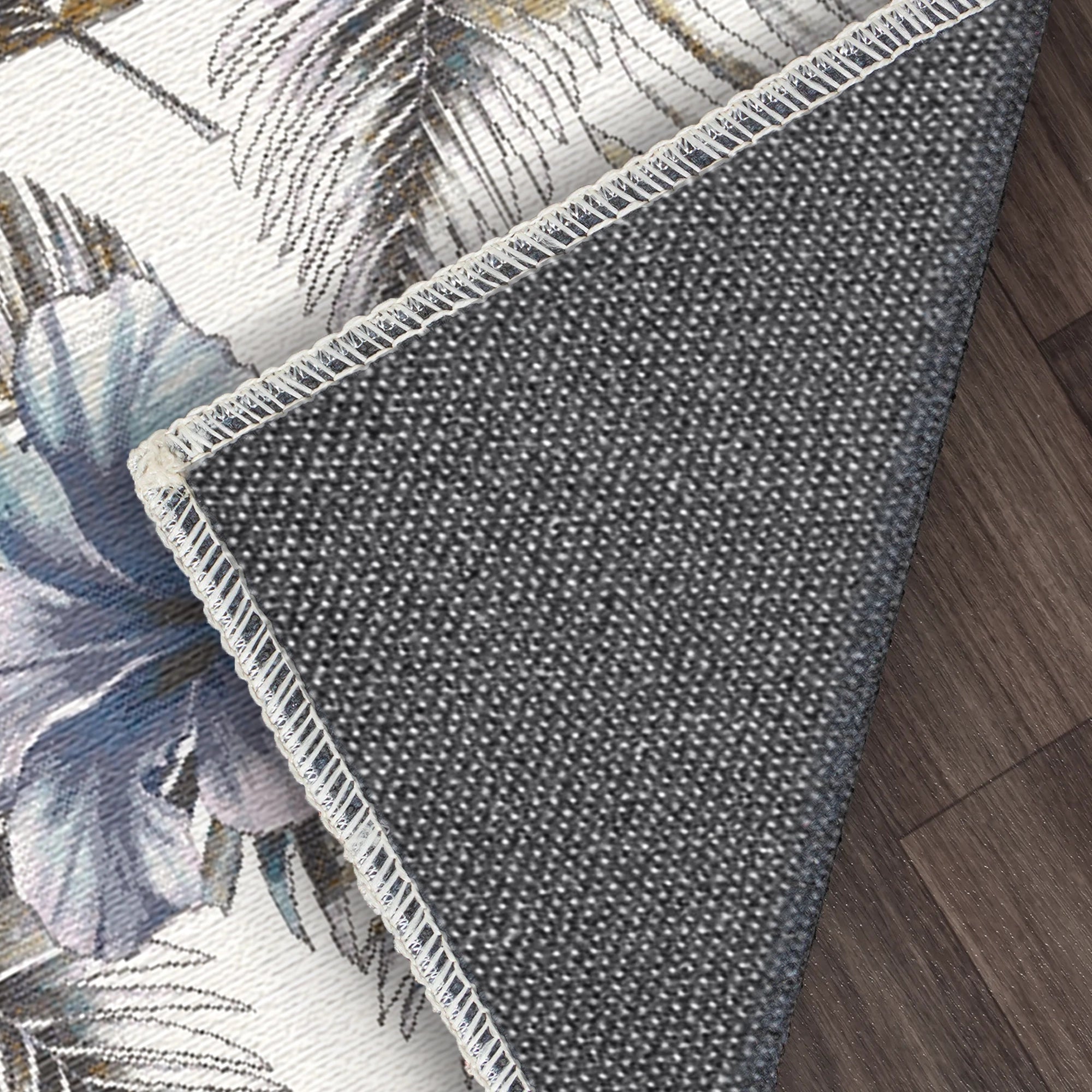 Blue Tropical Hibiscus and Golden Palm Rug