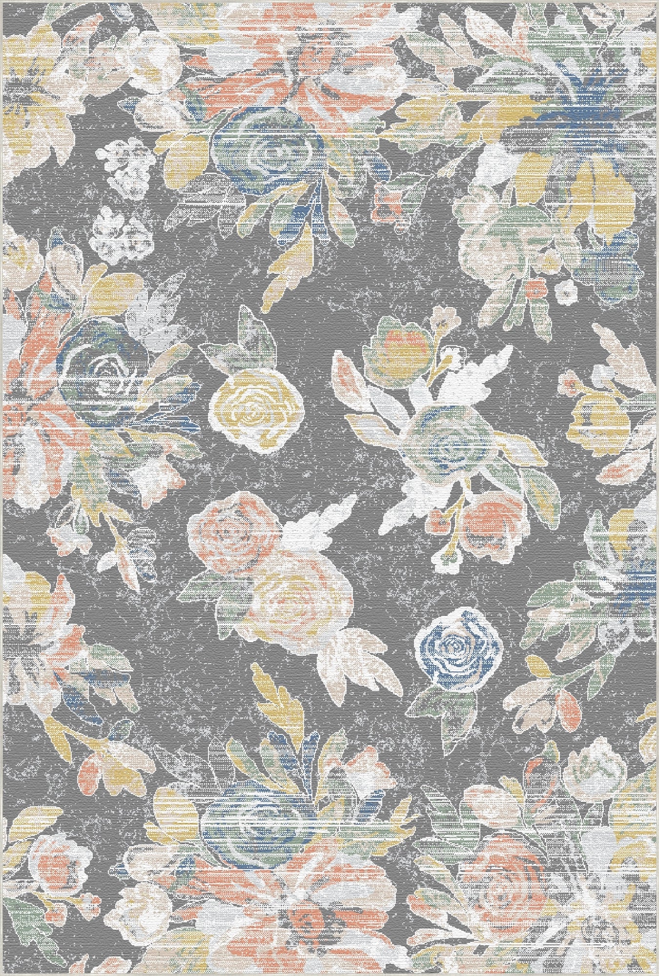 Antique Slate Painterly Floral Rug