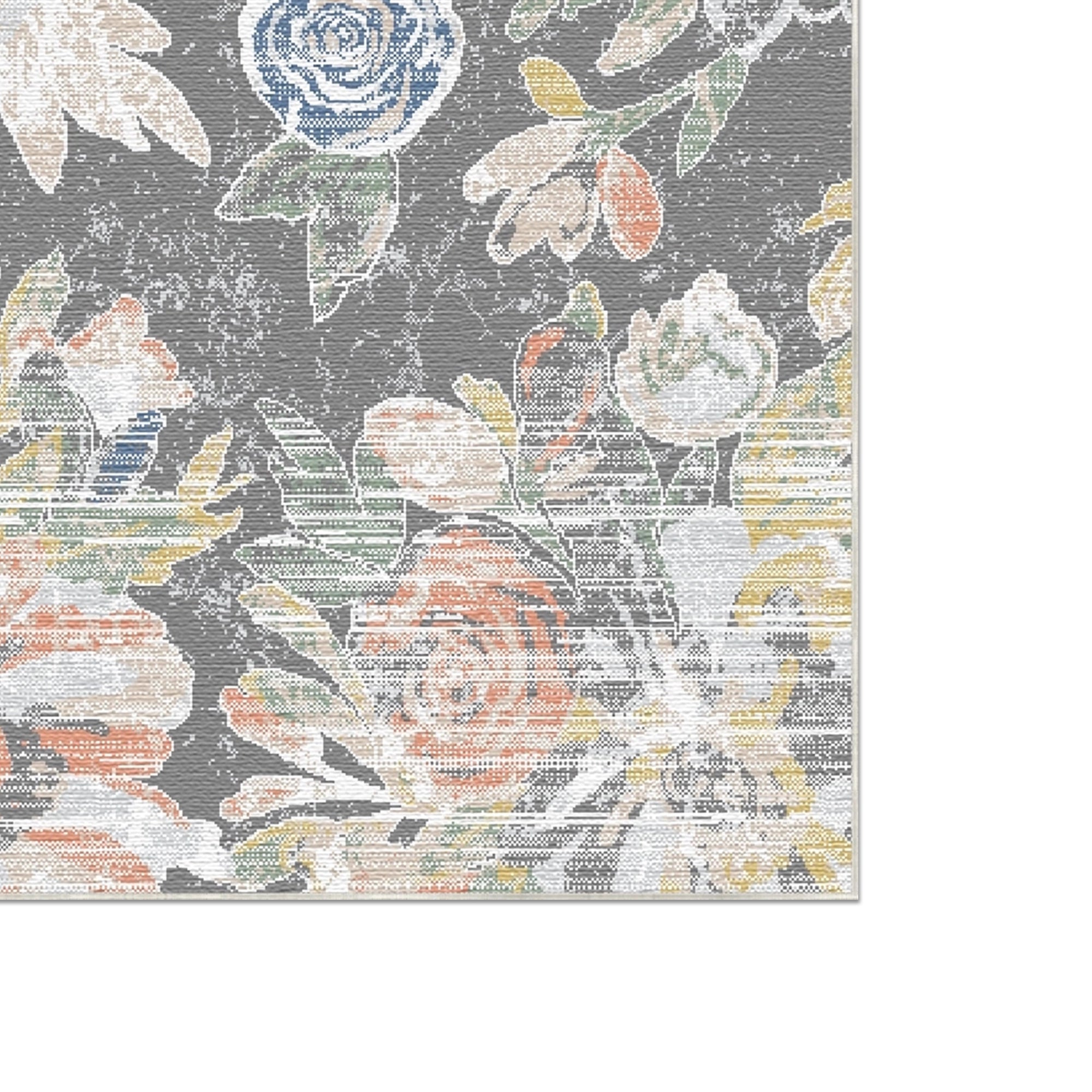 Antique Slate Painterly Floral Rug