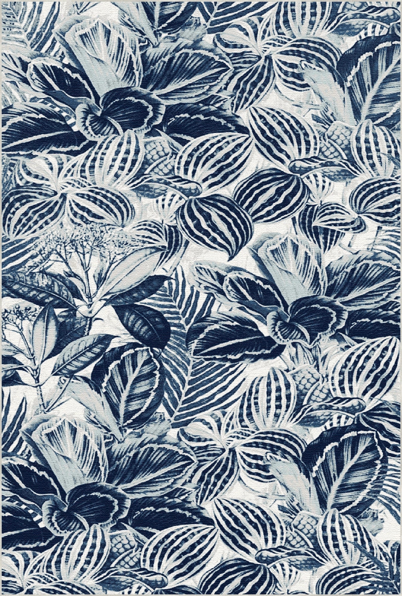 Indigo Tropical Leaf Botanical Rug
