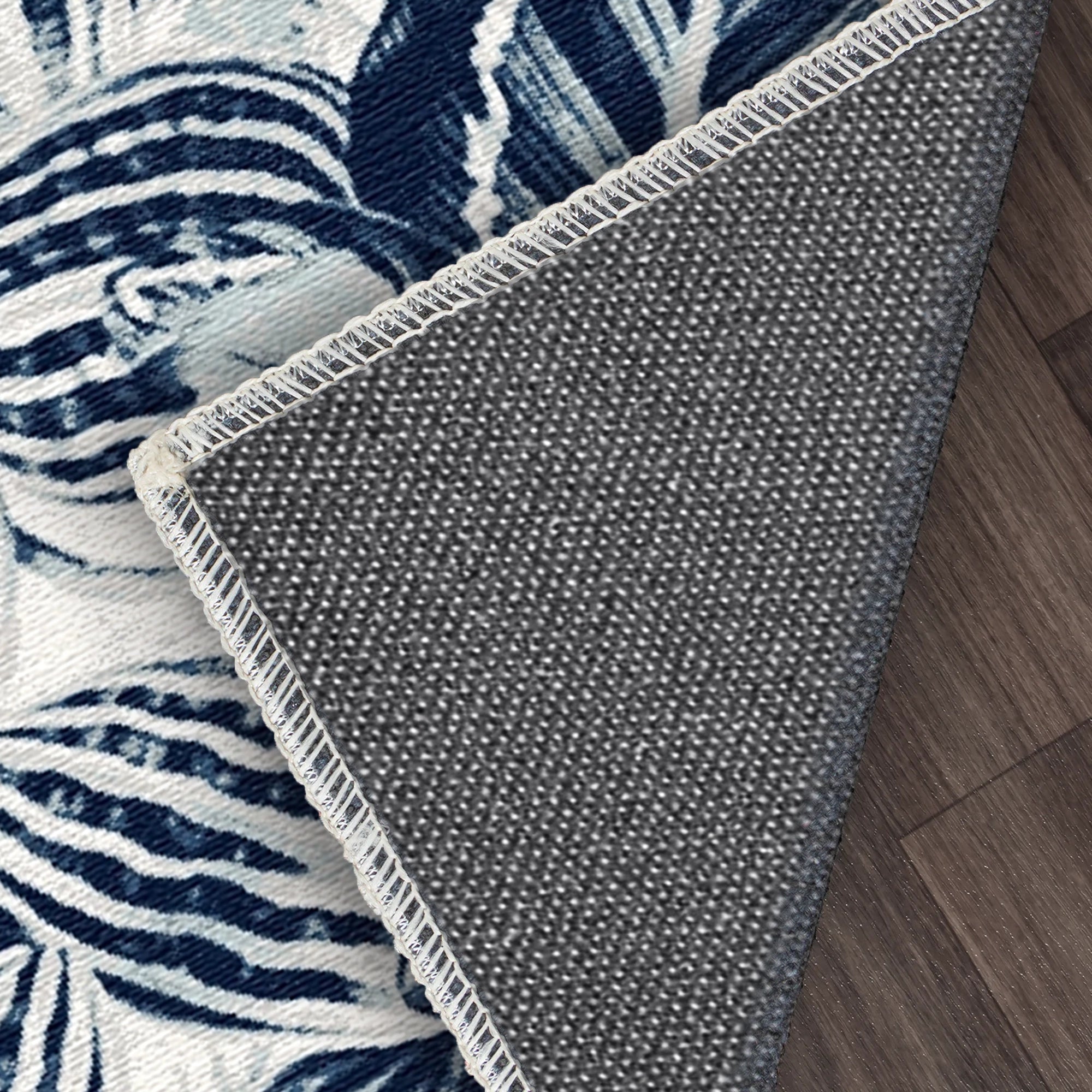 Indigo Tropical Leaf Botanical Rug