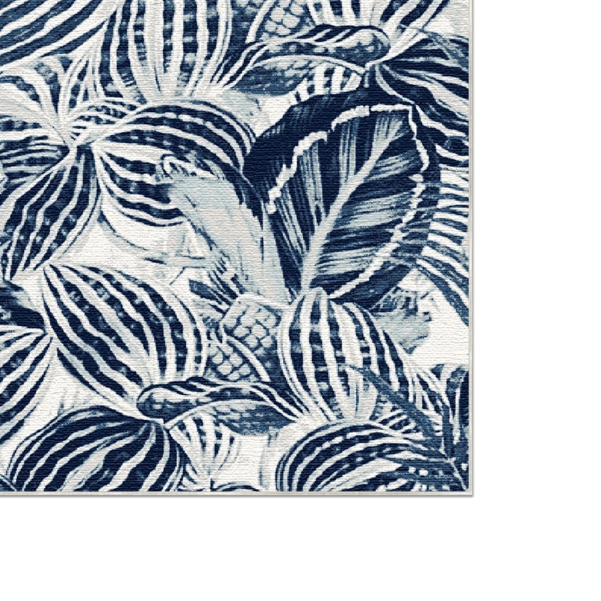 Indigo Tropical Leaf Botanical Rug