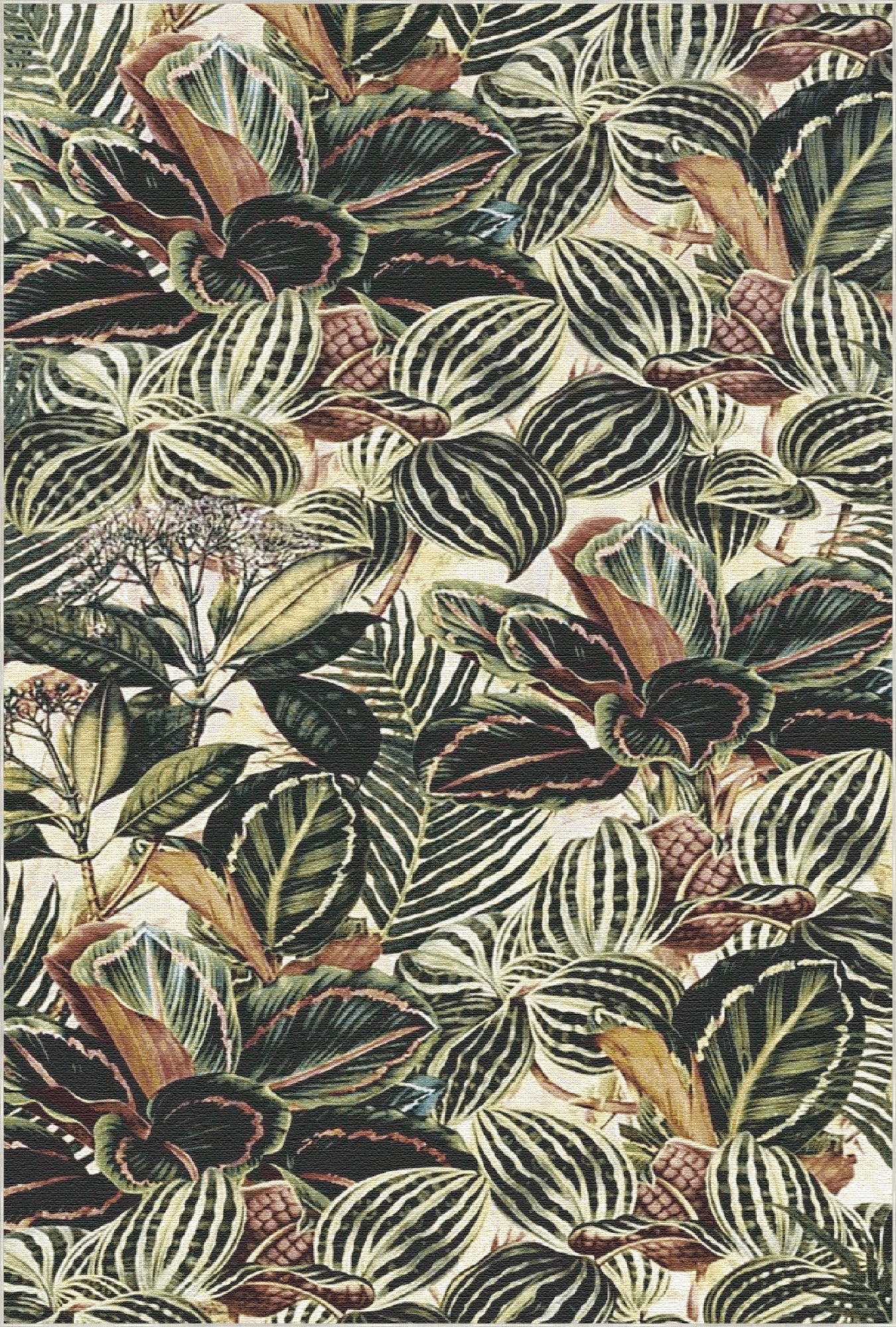 Green Tropical Leaf Botanical Rug