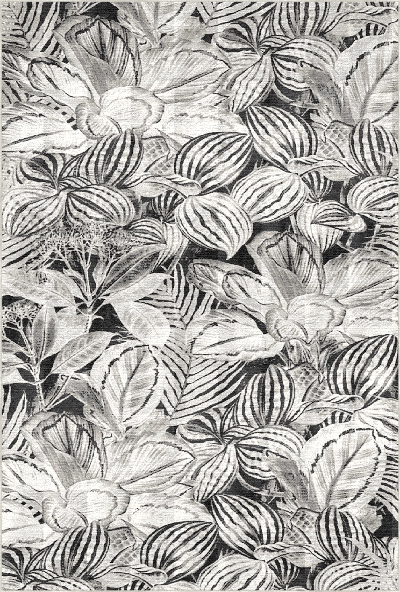 Black and White Tropical Leaf Rug