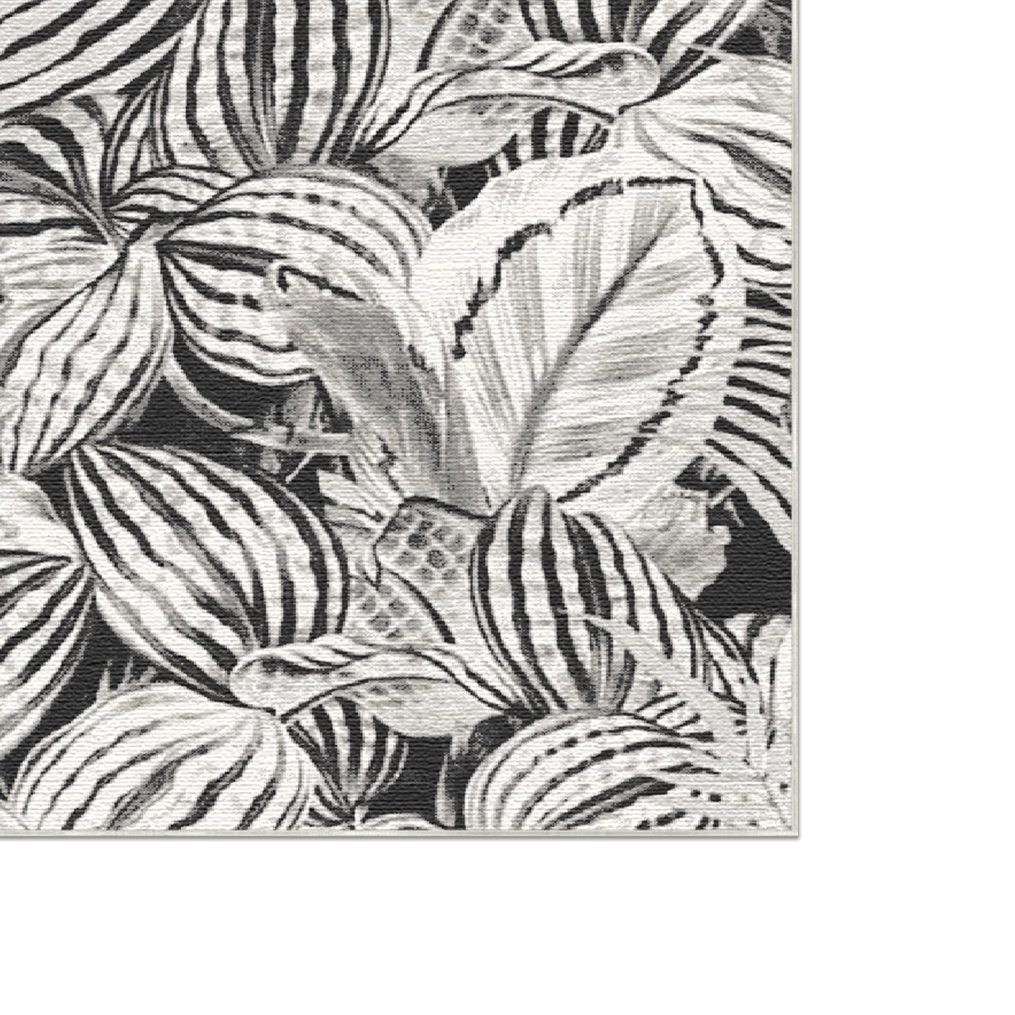 Black and White Tropical Leaf Rug