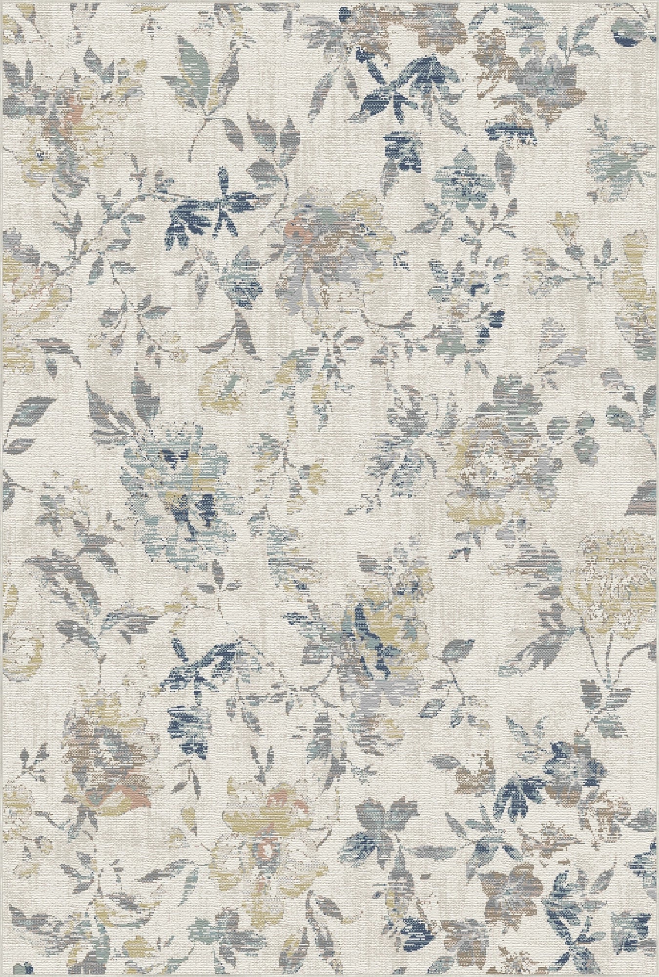 Vintage Painterly Blue Floral Rug