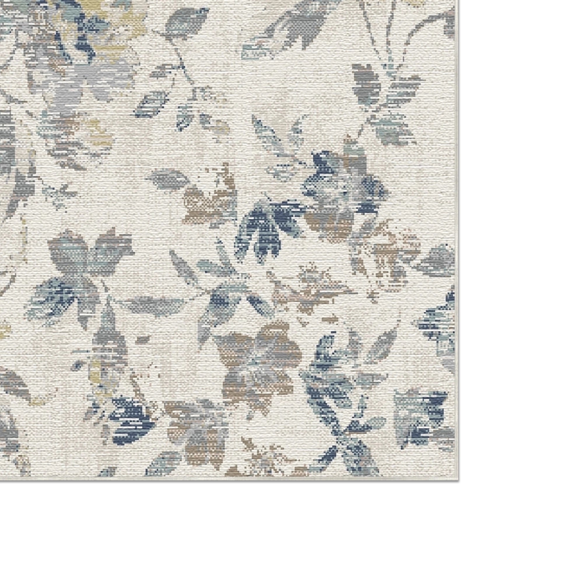 Vintage Painterly Blue Floral Rug