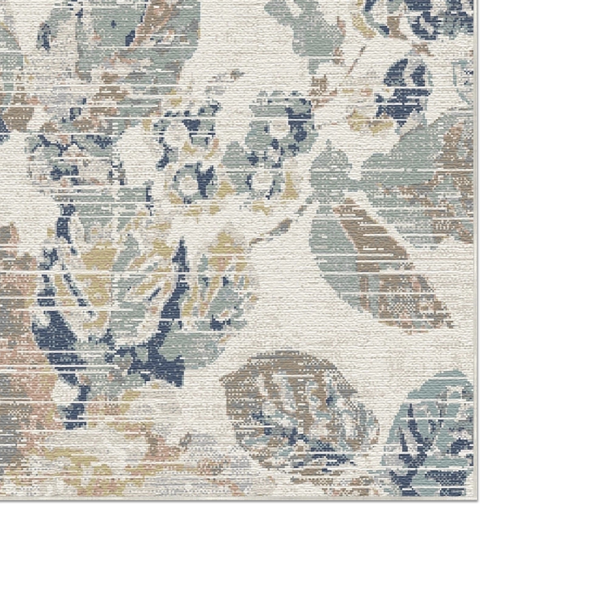 Azure Meadow Distressed Floral Rug