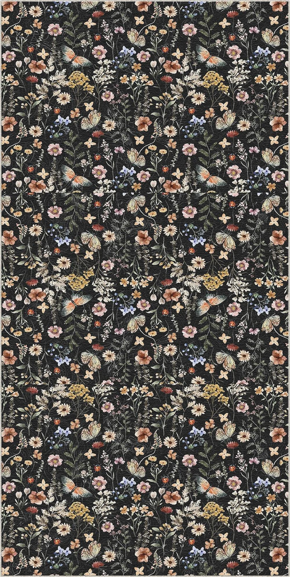 Tappeto Vintage Scuro Botanico Prato