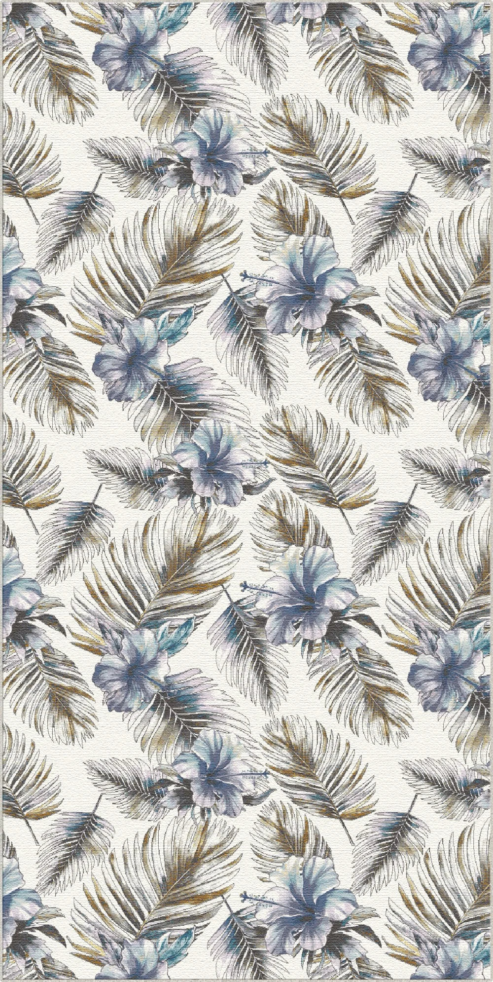 Tappeto Tropicale Ibisco Blu e Palma Dorata