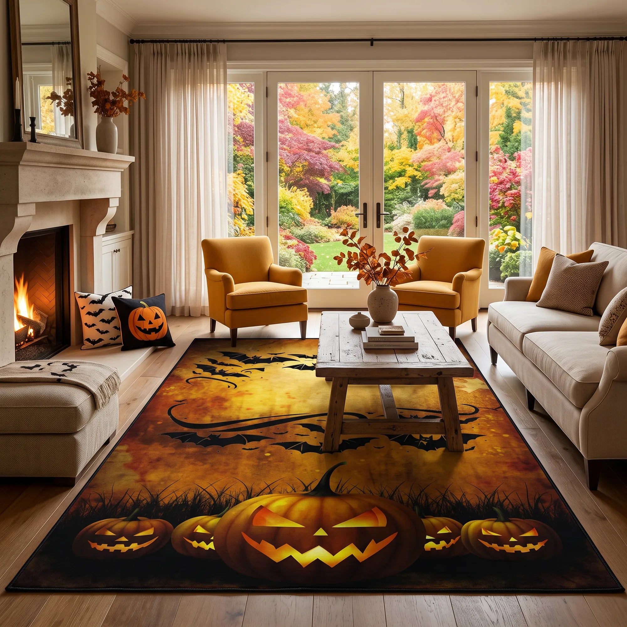 Halloween rug in a stylish livingroom. 
