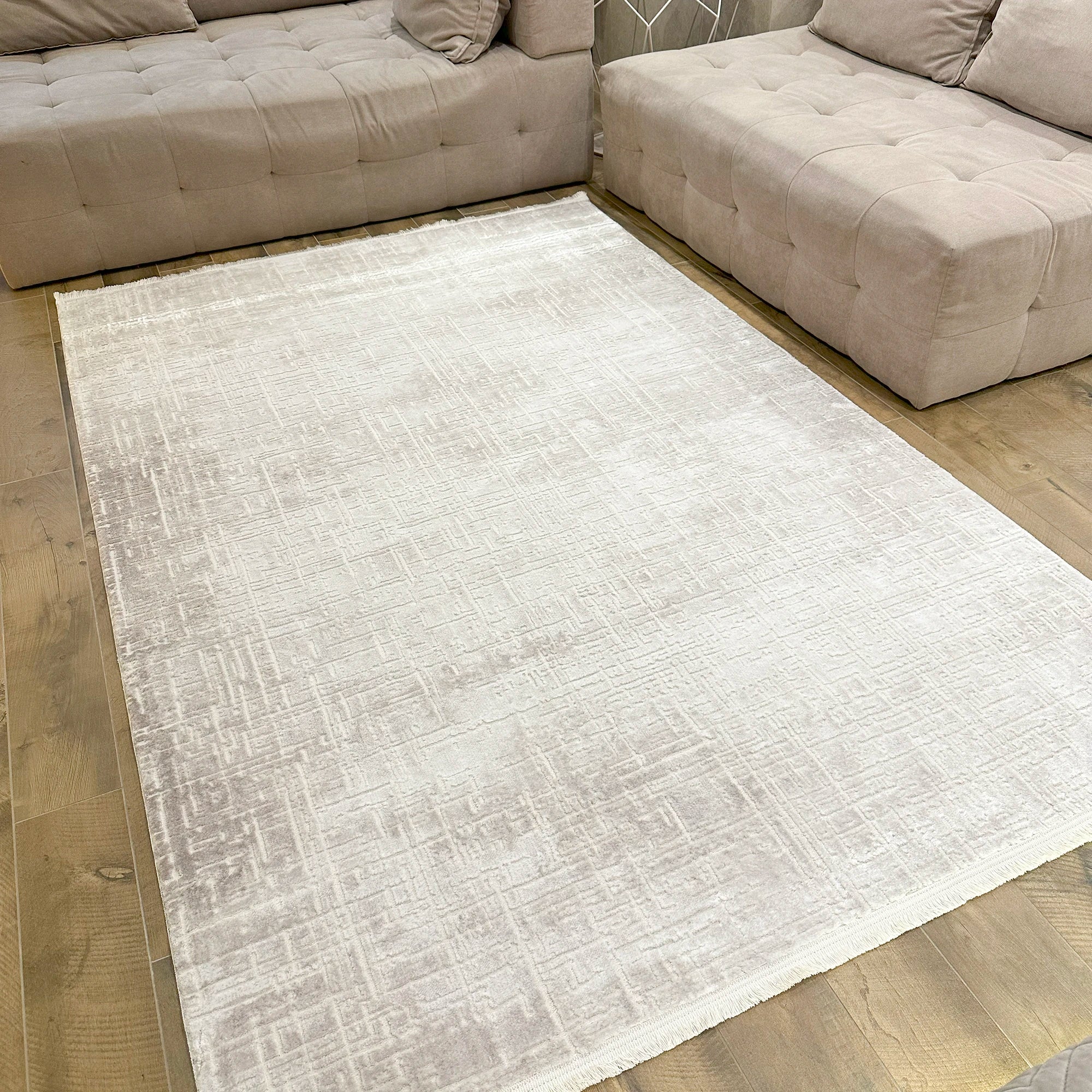 Modern Whisper Grid Abstract Textured Rug | Beige