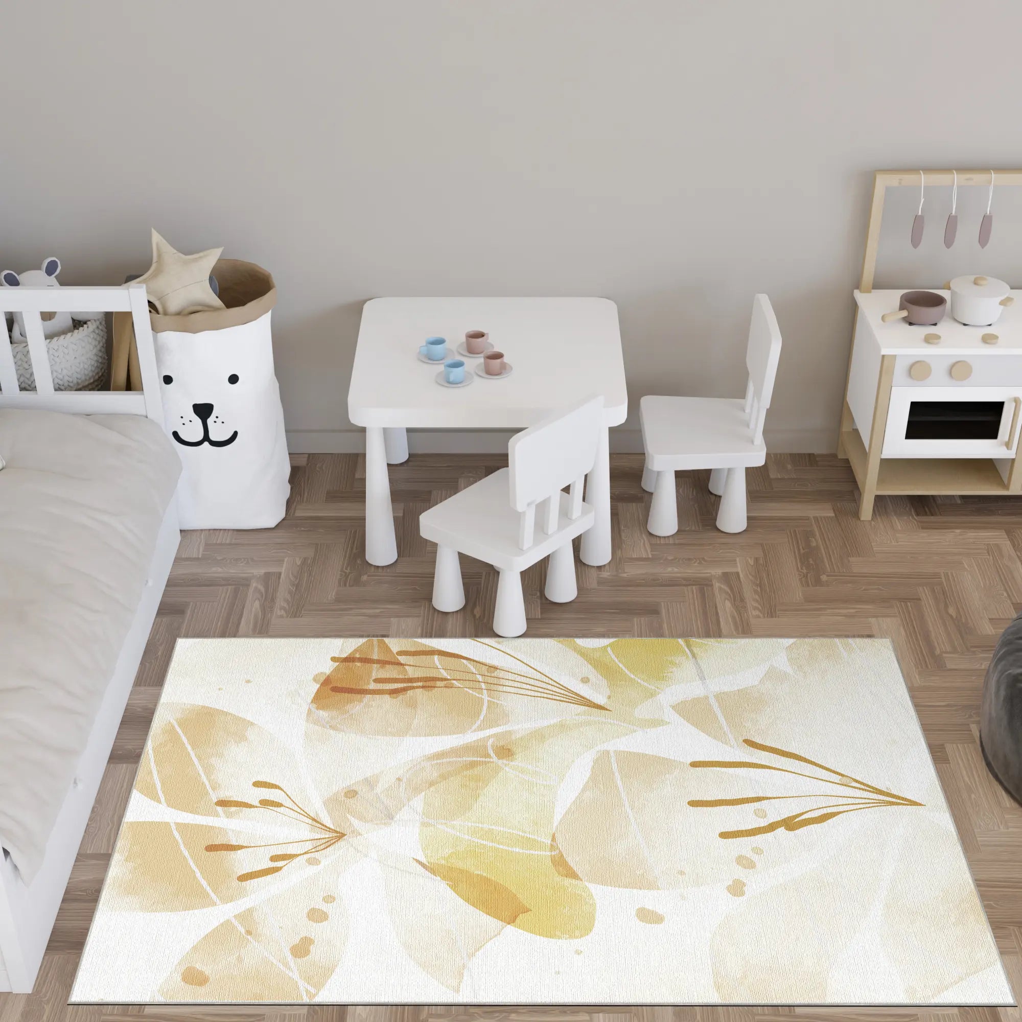 Tappeto Decorativo Floreale Acquerello Dorato