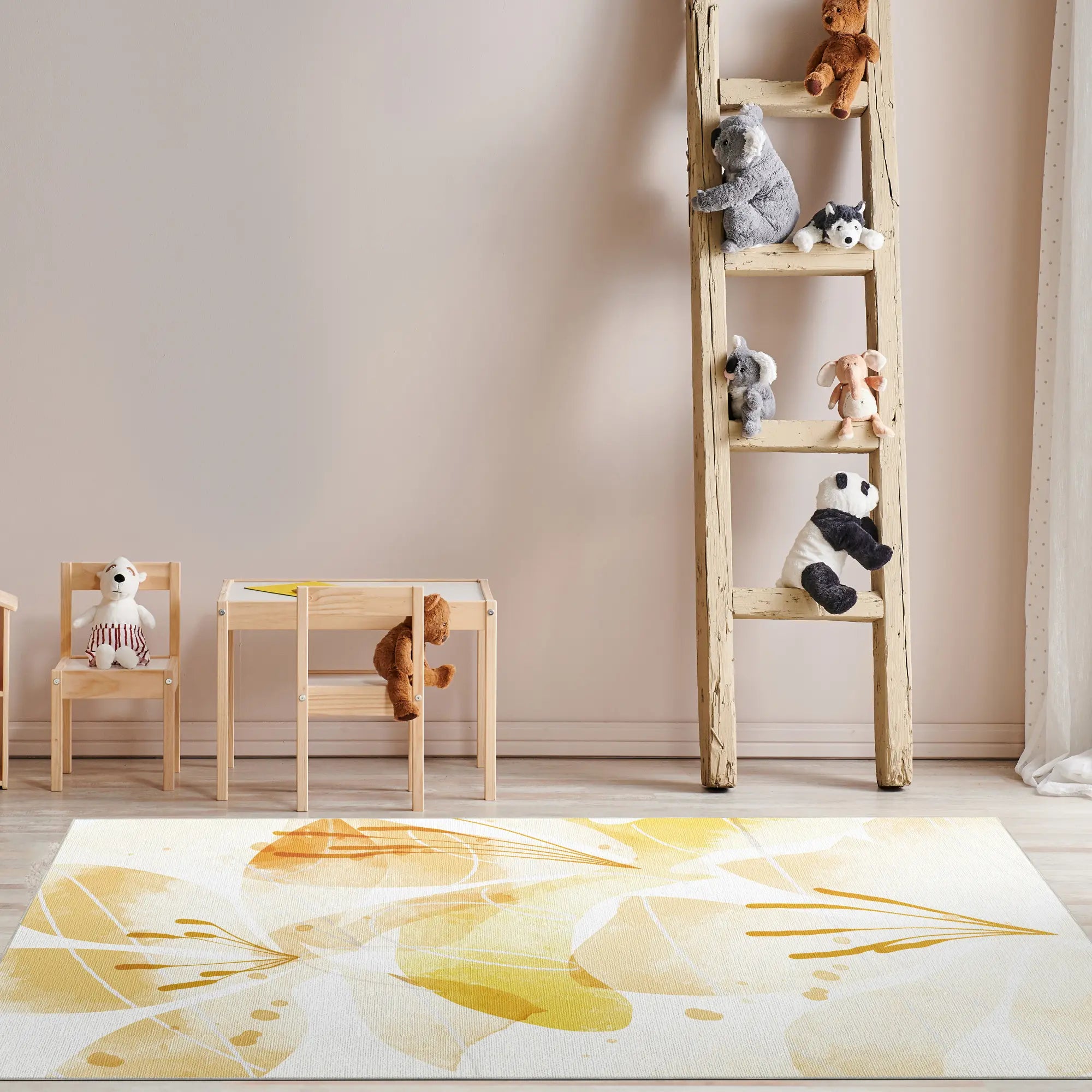 Tappeto Decorativo Floreale Acquerello Dorato
