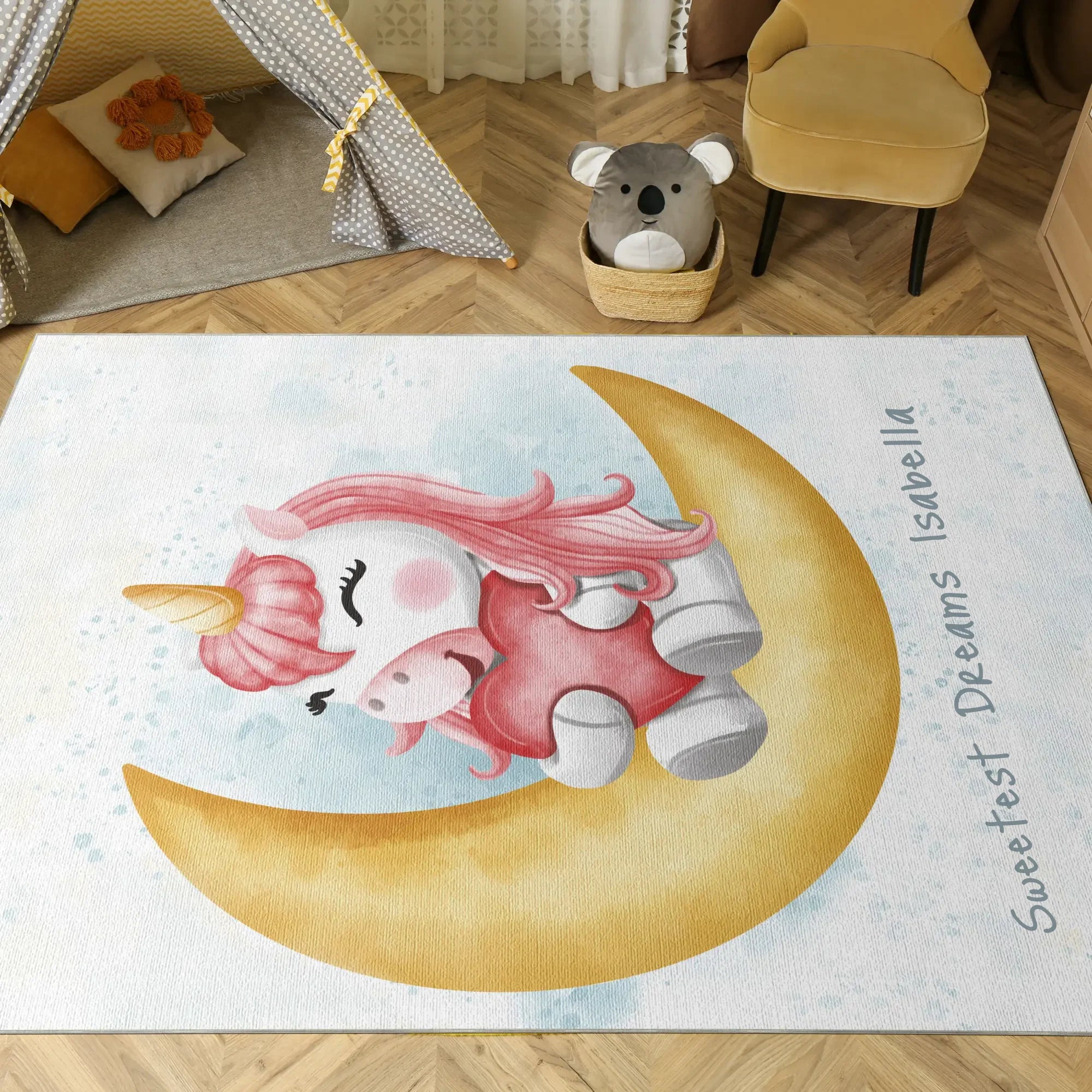Unicorno Magico sulla Luna | Tappeto Personalizzabile