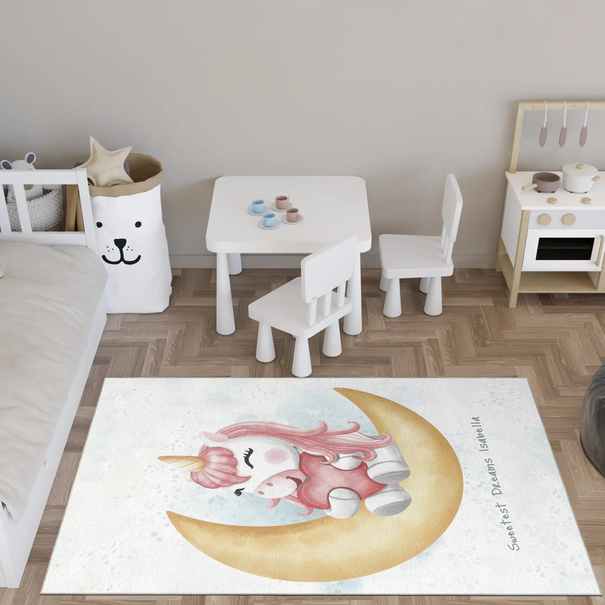Unicorno Magico sulla Luna | Tappeto Personalizzabile