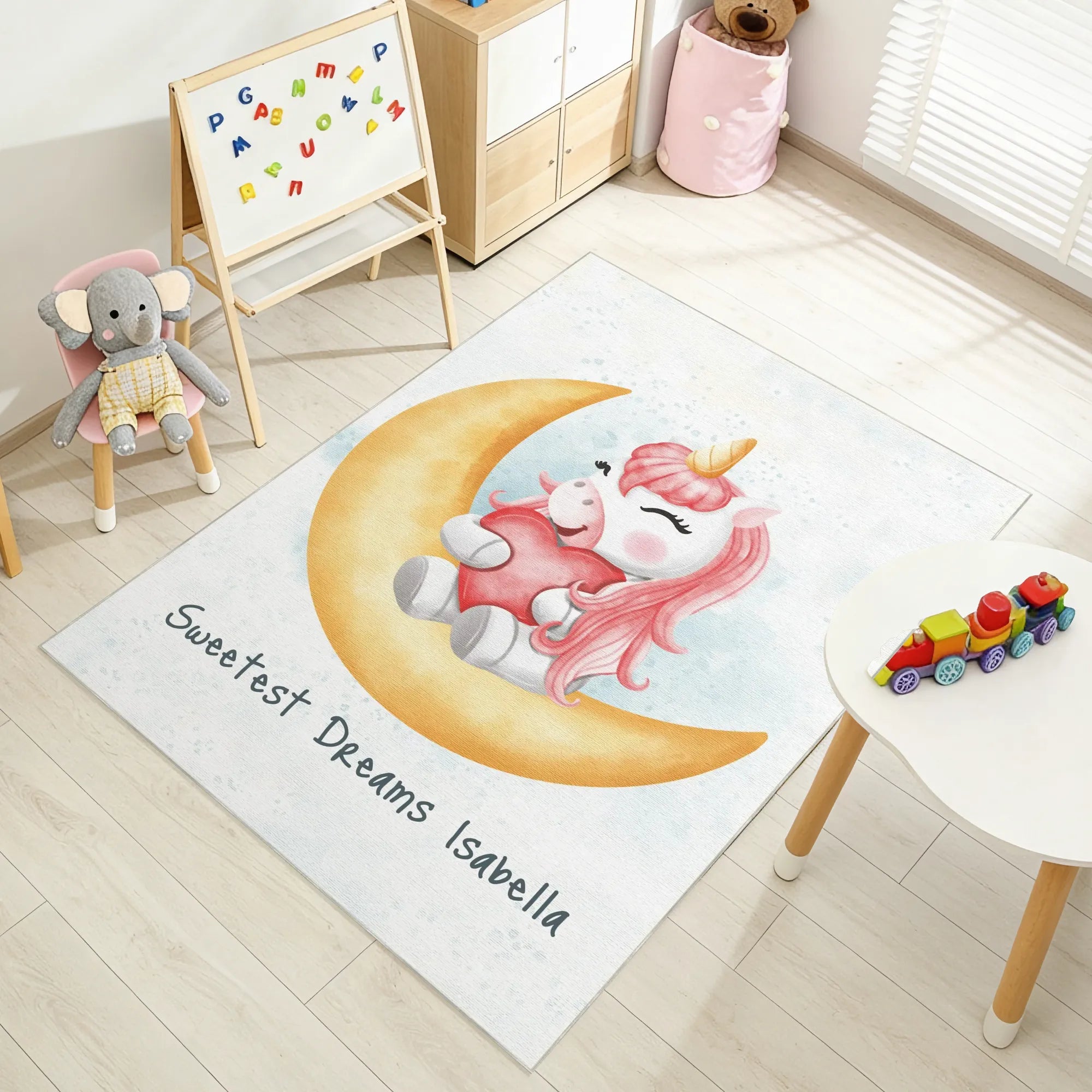 Unicorno Magico sulla Luna | Tappeto Personalizzabile