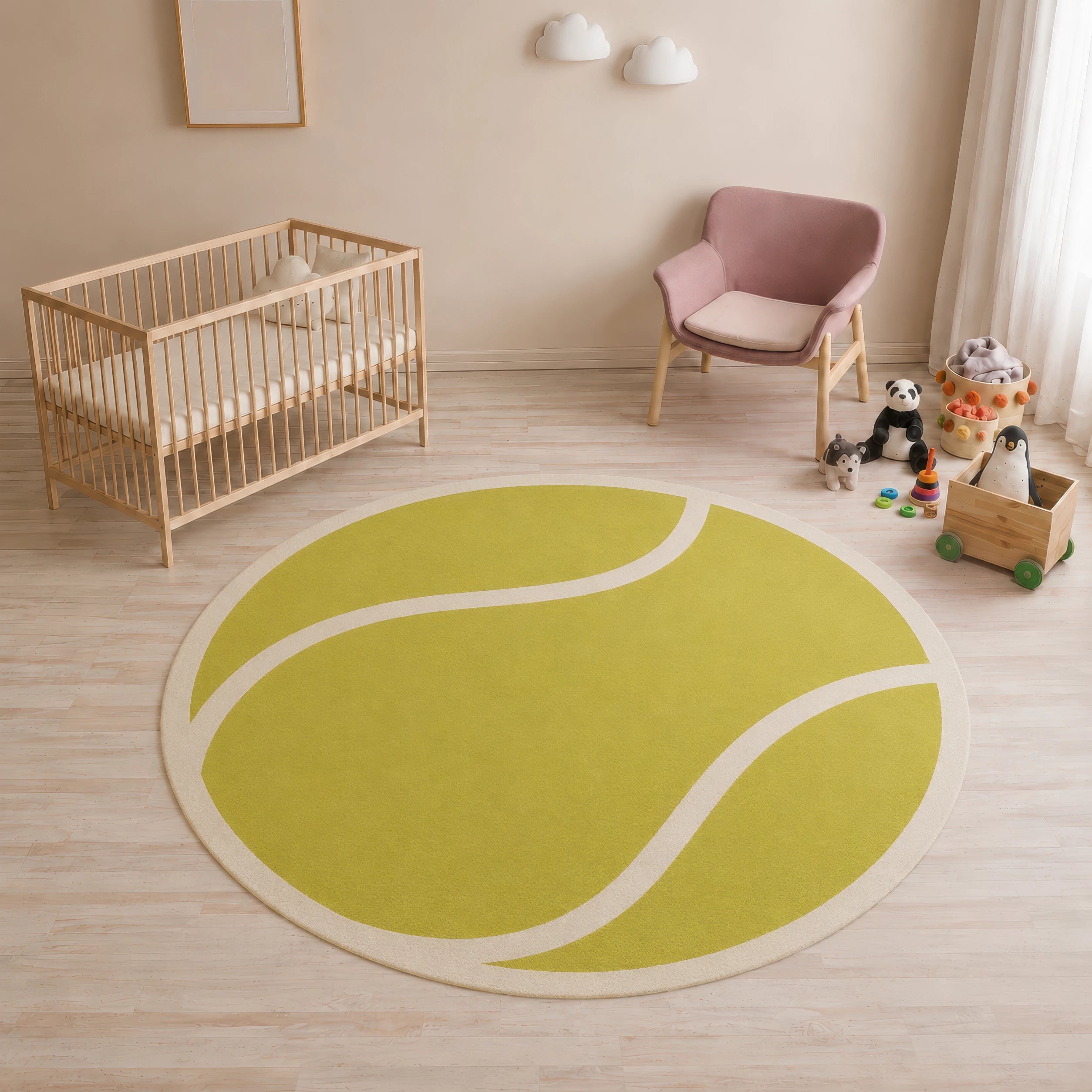 Tappeto da gioco per bambini a forma di palla da tennis rotonda
