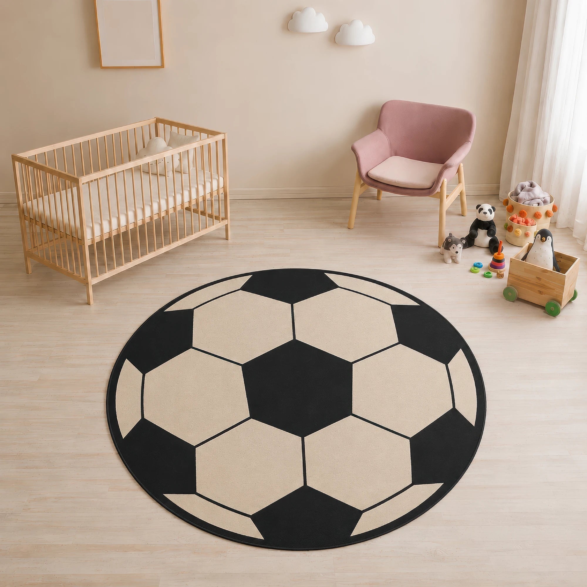 Tappeto Sportivo per Bambini Pallone da Calcio Classico Rotondo