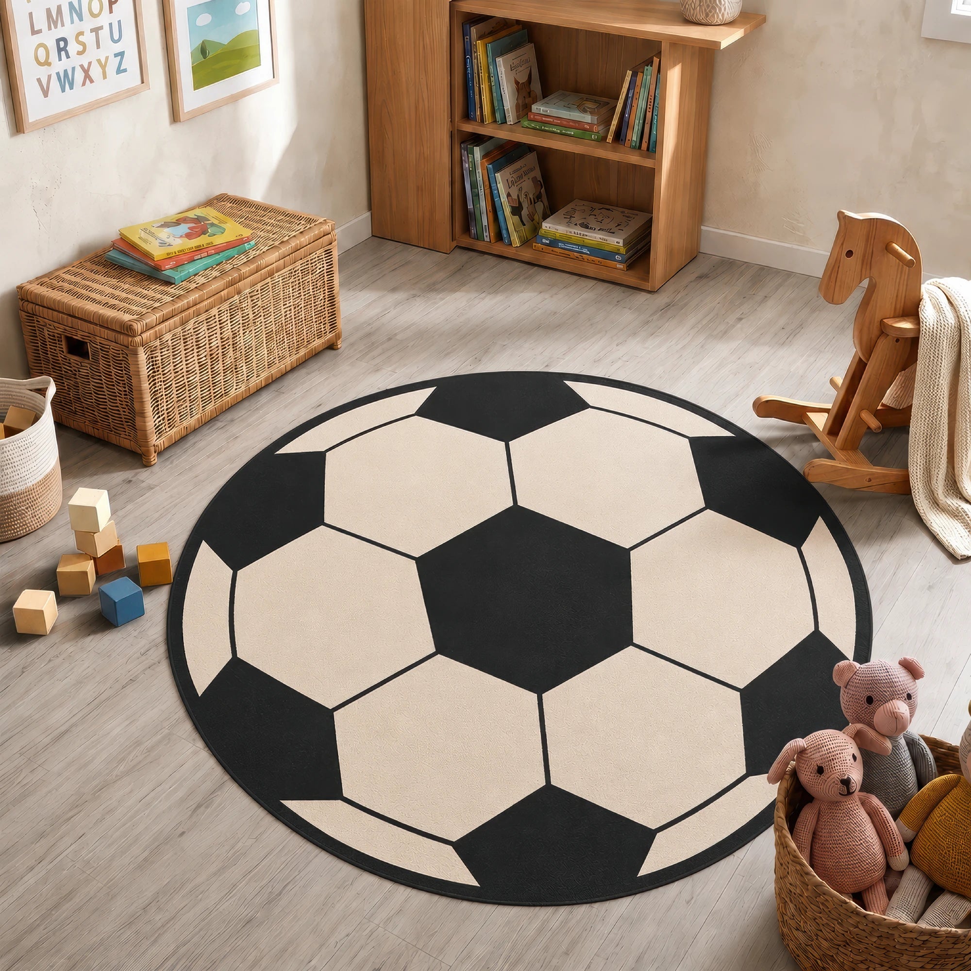 Tappeto Sportivo per Bambini Pallone da Calcio Classico Rotondo