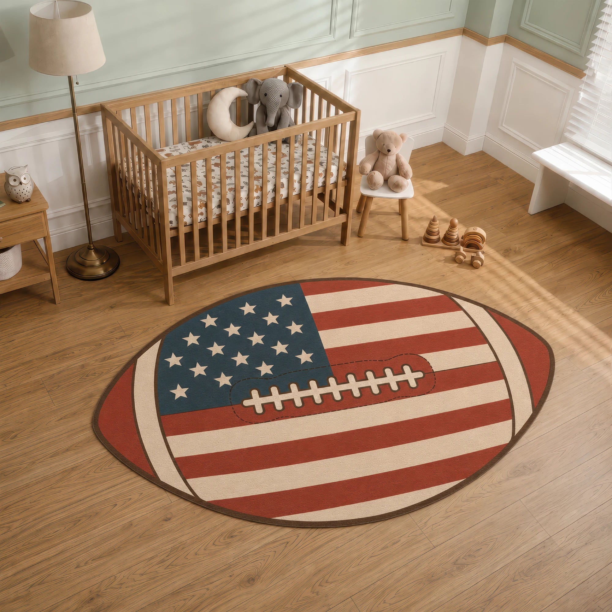 Tappeto a forma di bambini con bandiera americana di football USA