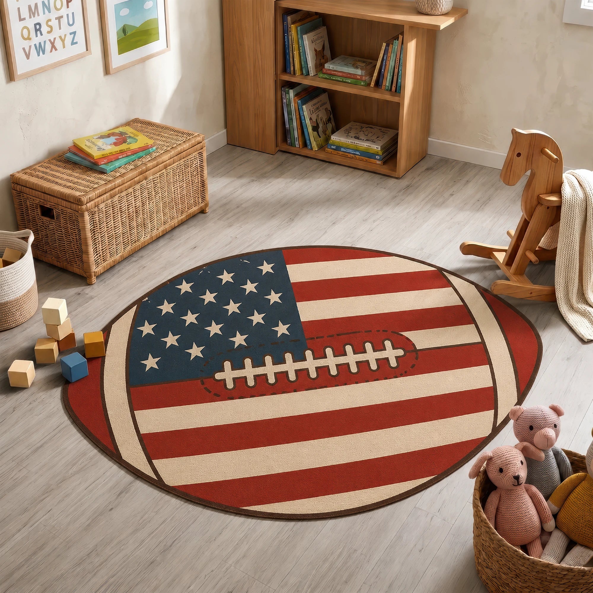 Tappeto a forma di bambini con bandiera americana di football USA