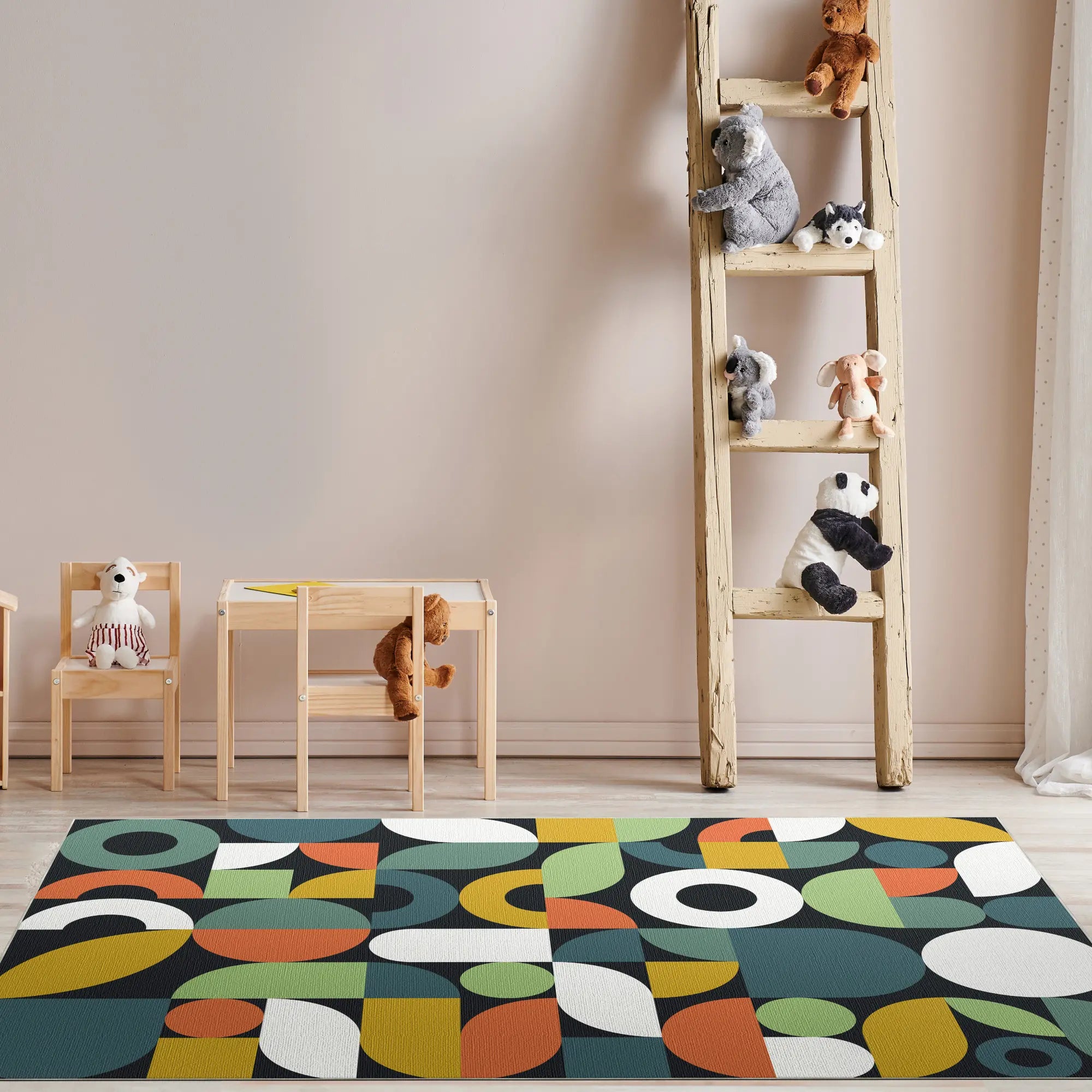 Tappeto Geometrico Retro Nero Lavabile