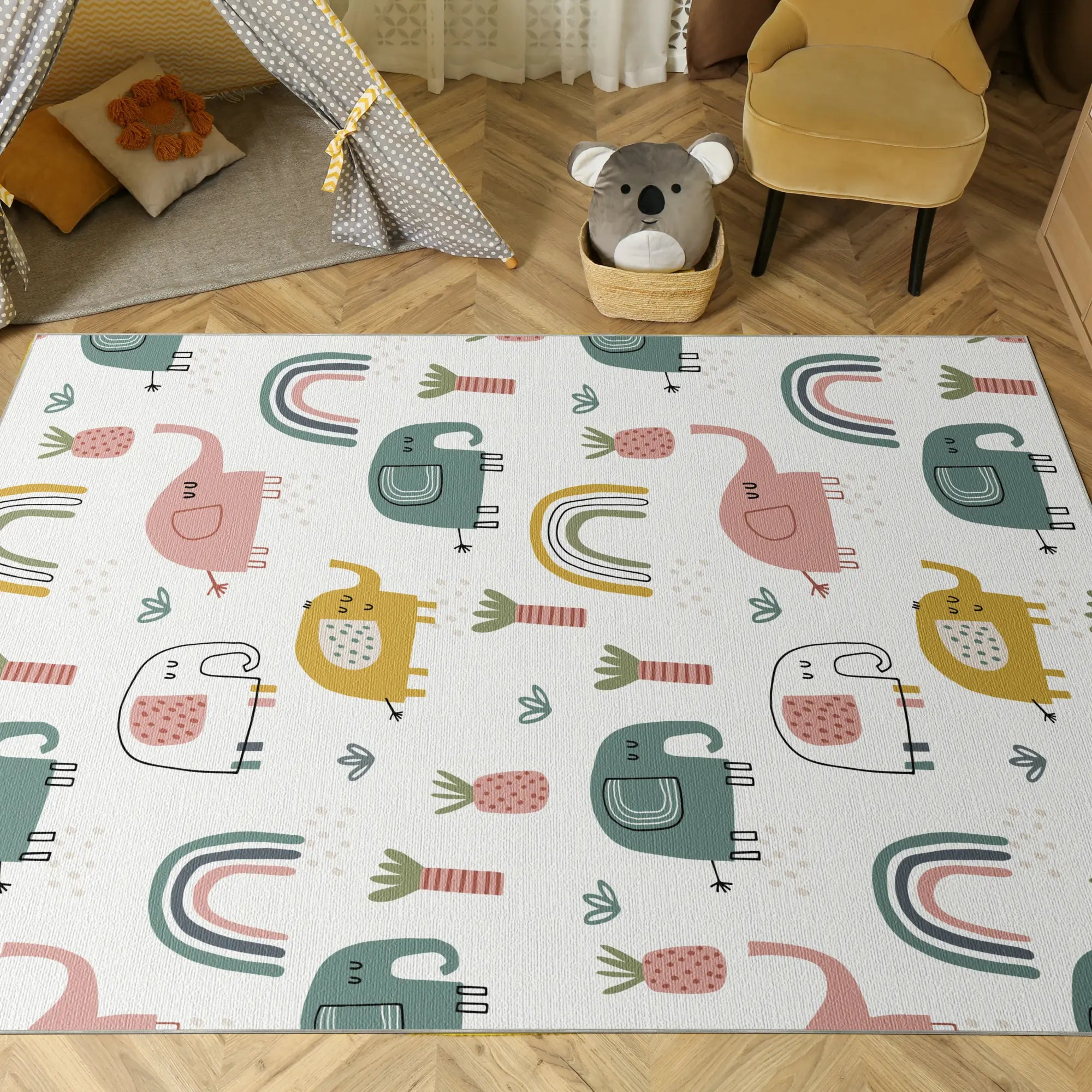 Tappeto per Cameretta Elefante Boho Lavabile
